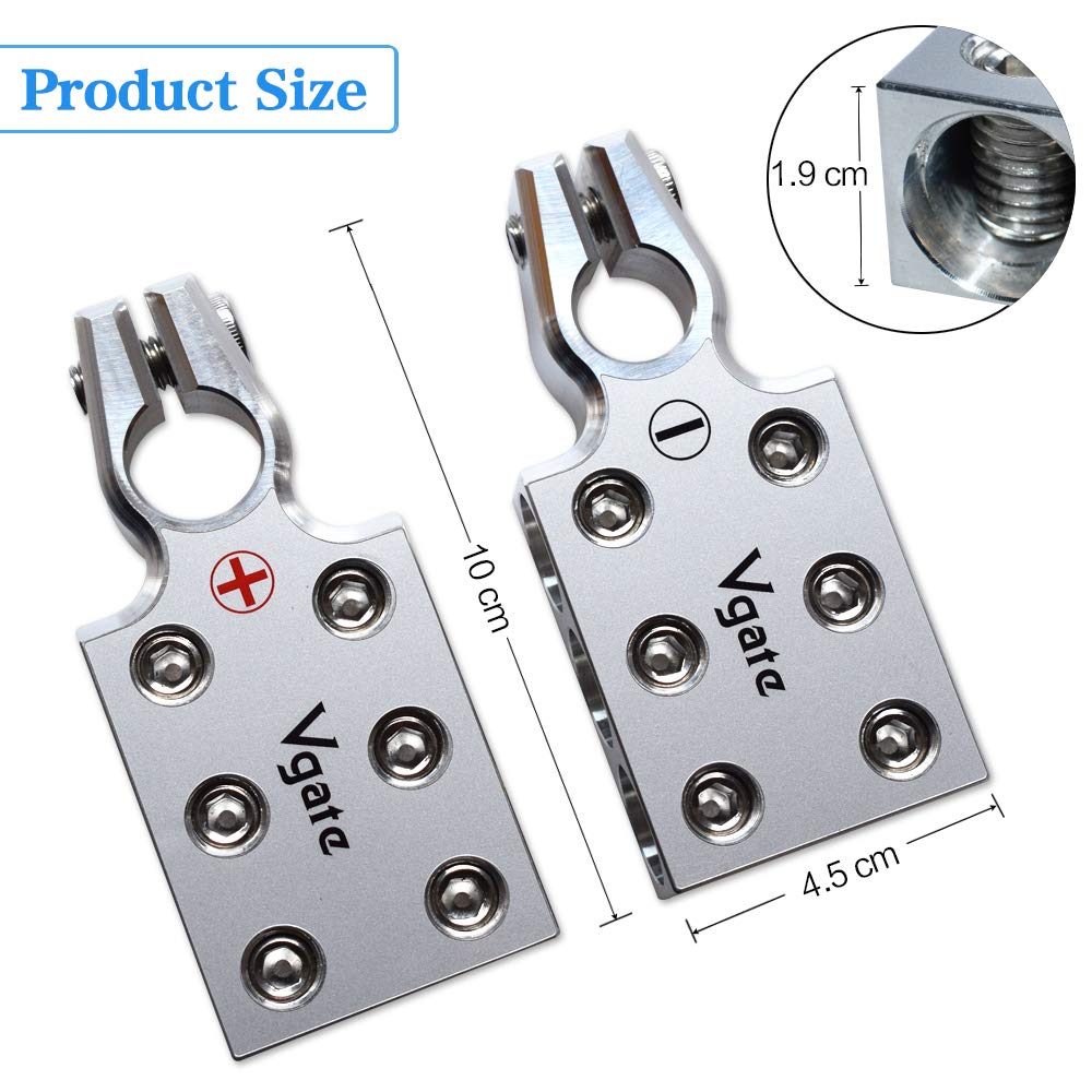 Vgate 6X00 (2/0) Awg Gauge Lead-Acid Battery Terminals Clamp - Positive And Negative (+/-)(Pair) For Tapered Top Post