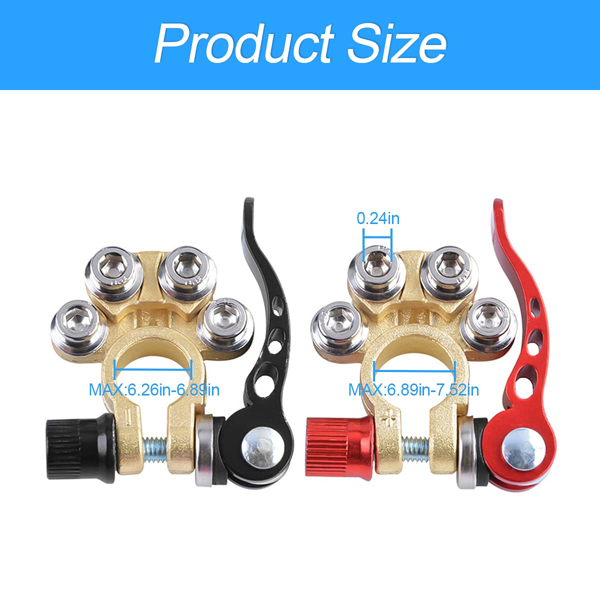 Moly Magnolia Car Battery Terminal Connectors, 4 Way Quick Release, SAE/JIS Type A, Black/Red, 2 Pcs