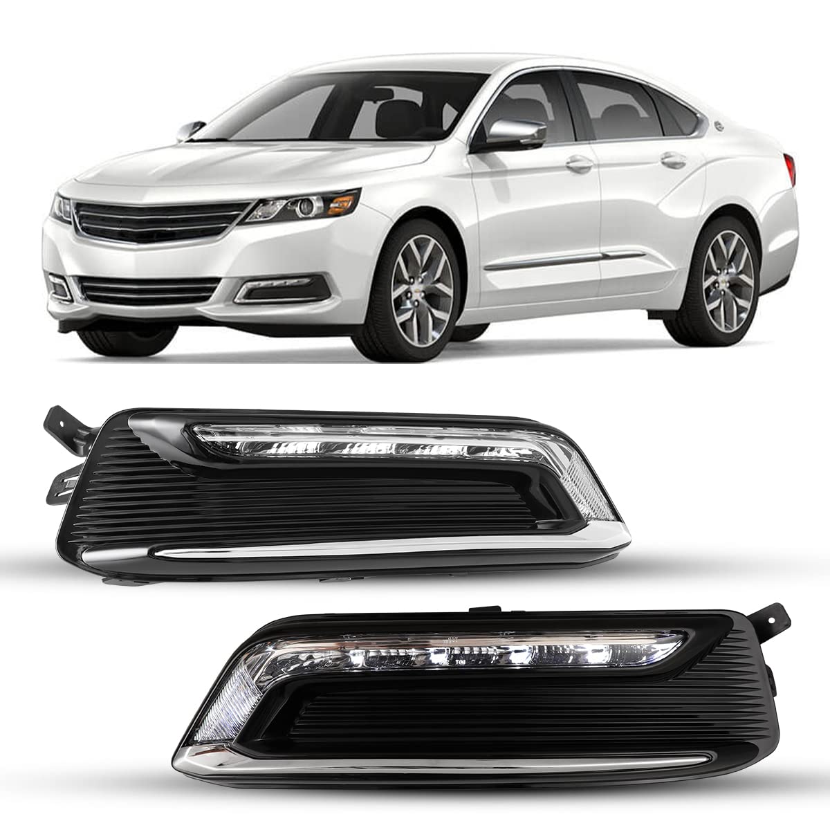 Winjet LED Fog Light Pair Assembly Kit OEM Series for [2014 2015 2016 2017 2018 2019 2020 Chevrolet Impala] Driving DRL Fog Lamp