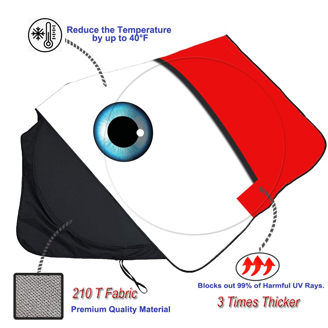 Gven Windshield Shade, Car Sun Shade For Front Windshield Funny Car Eyes Sunshades Sun Visor Protector Blocks Uv Rays Foldable 210T Keep Your Vehicle Cool (Eyes-Red, Standard)