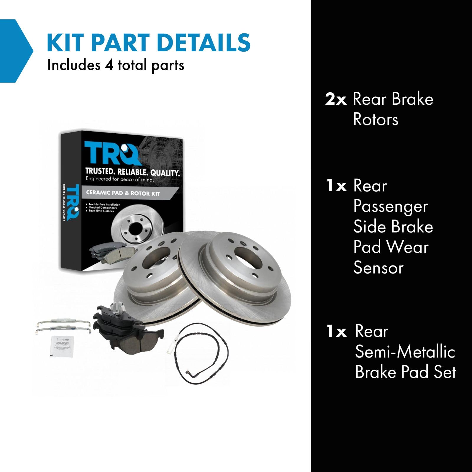 Trq Rear Brake Pad & Rotor Kit Brake Pad Wear Sensor Brake Pads Brake Rotor Semi-Metallic Compatible With 2007-2013 Bmw 328I 200
