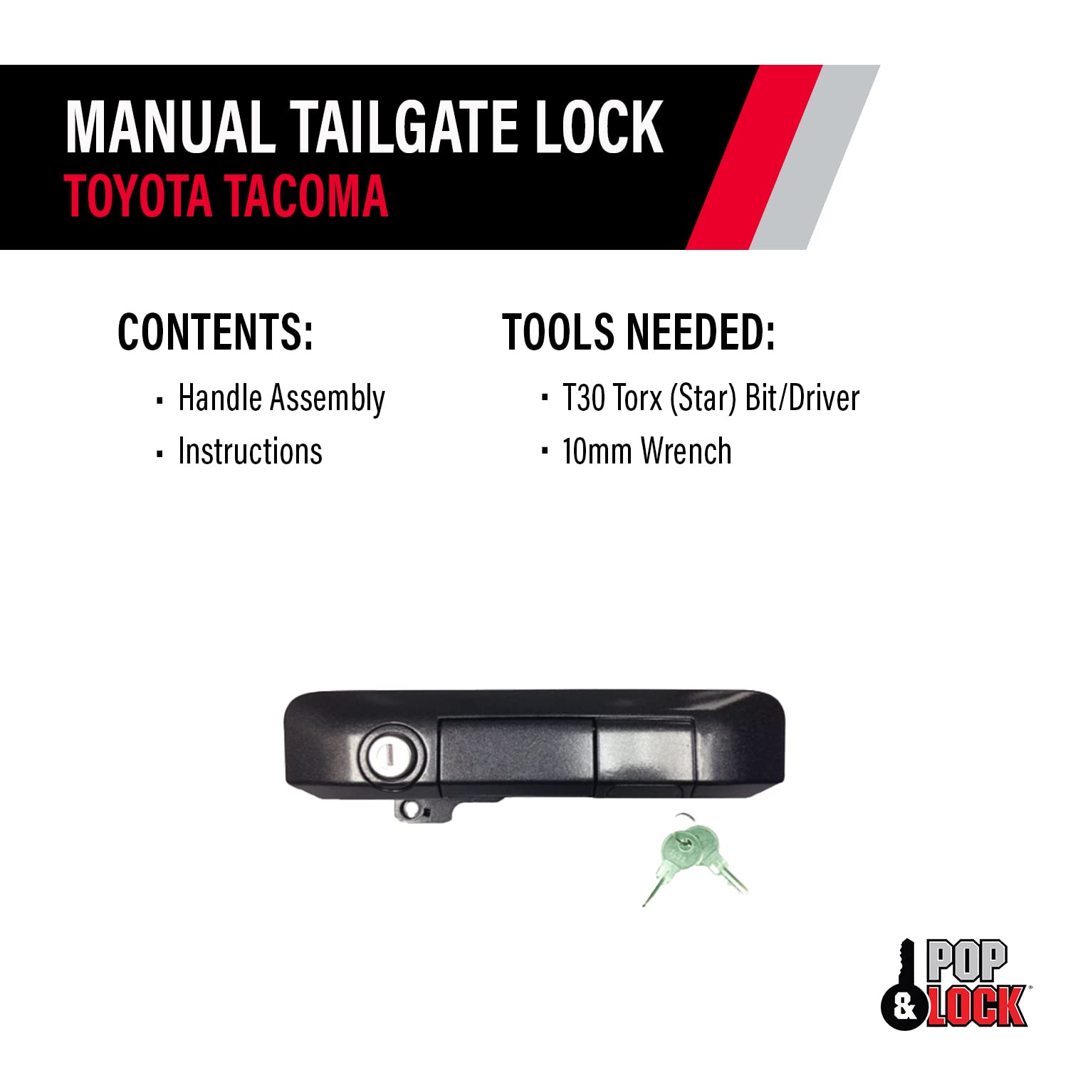 Pop & Lock Pl5509 Magnetic Gray Metallic Manual Tailgate Lock For Toyota Tacoma (Standard Lock)