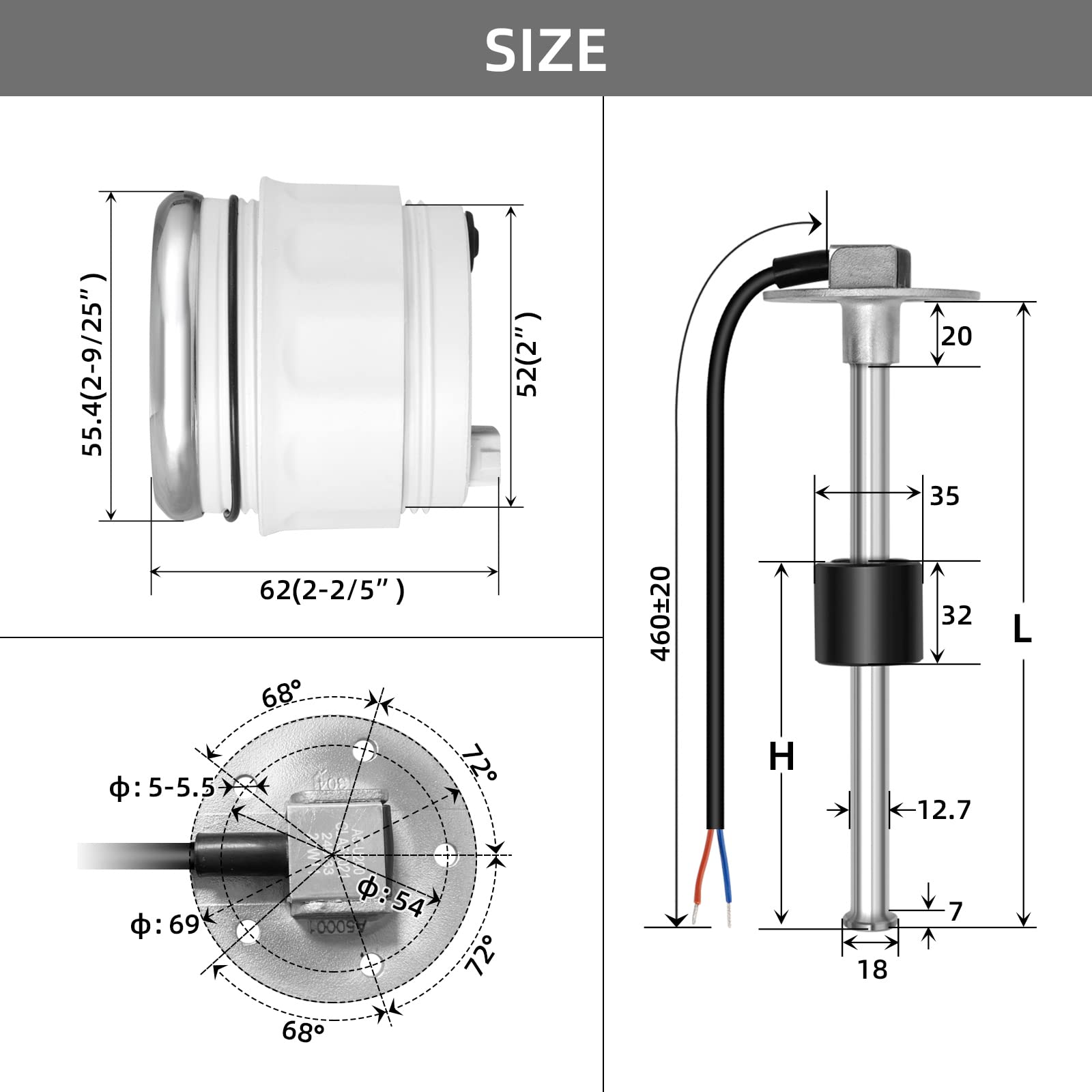 Rupse Fuel Sender Unit Boat Fuel Tank Sending Unit Fuel Water Level Sensor Stainless Steel Fuel Sender And Fuel Gauge For Boat C