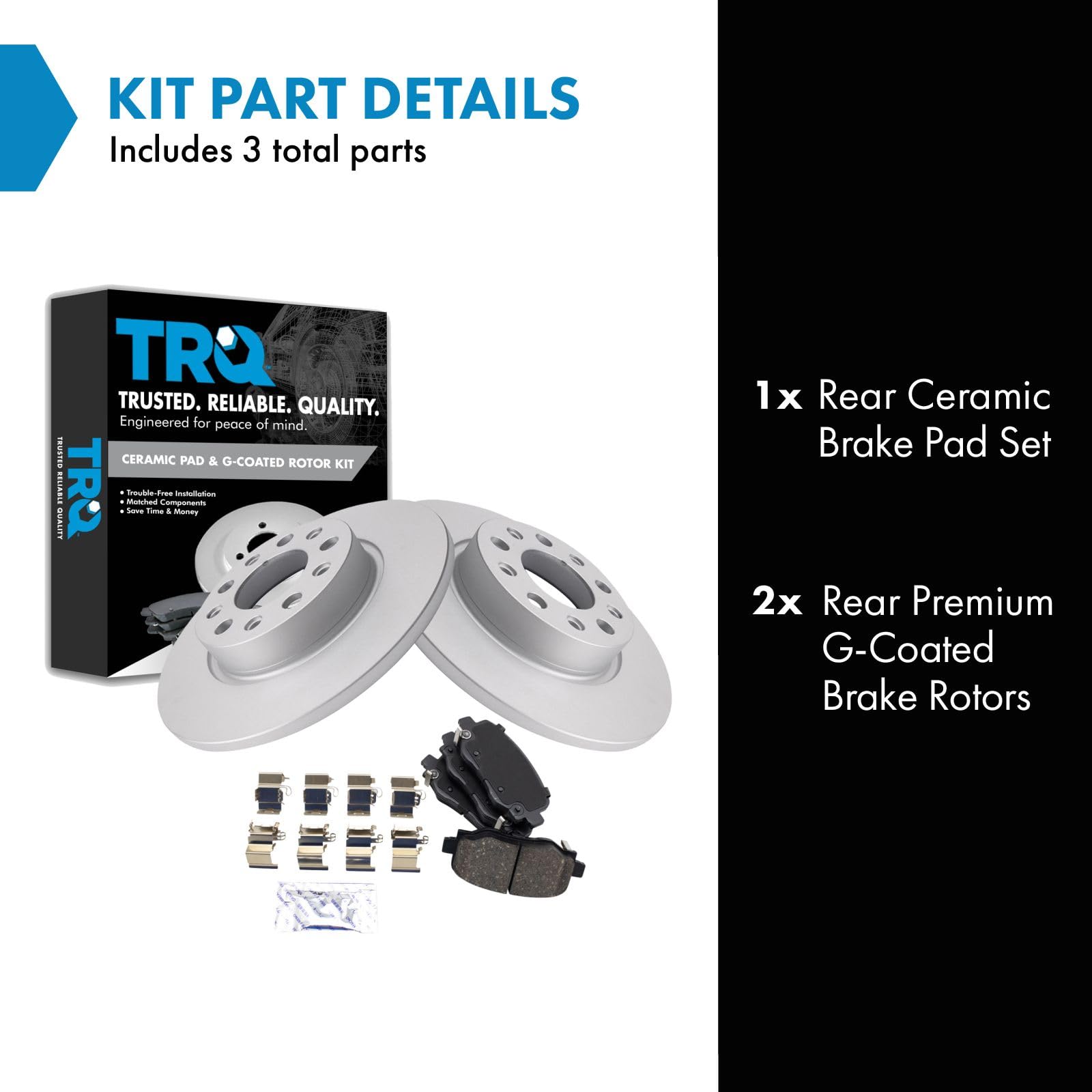 Trq Rear Brake Pad & Rotor Kit Brake Pads Brake Rotor Ceramic Premium G-Coated Compatible With 2016-2021 Fiat 500X 2015-2021 Jee