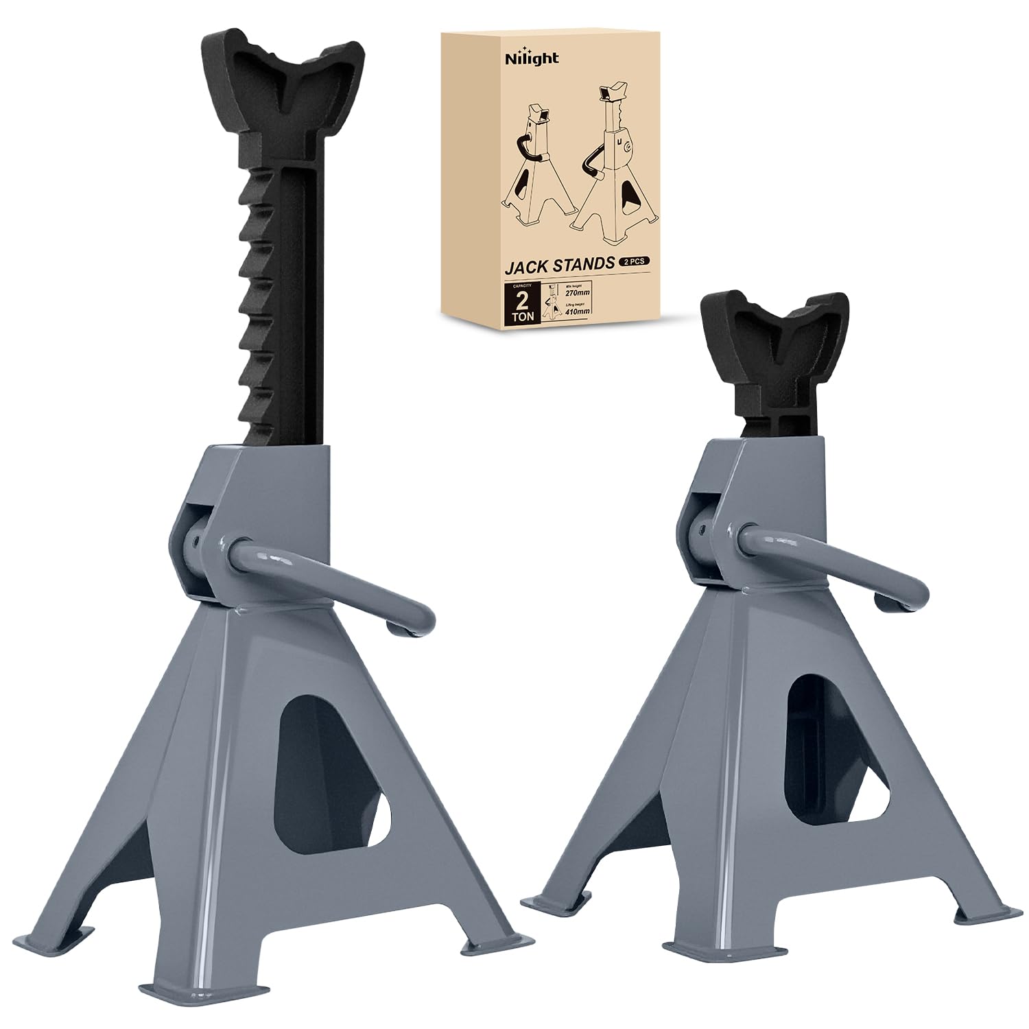 Nilight Jack Stands, 2 Ton (4,400 lbs) Capacity Heavy Duty Steel Car Lifting Stand, Adjustable Height 10.6 to 16.2, 1 Pair