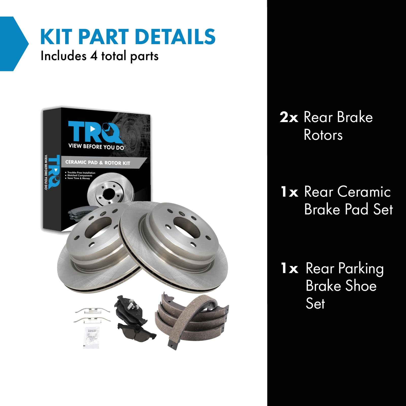 Trq Rear Brake Pad & Rotor Kit Brake Pads Brake Rotor Parking Brake Shoe Set Ceramic Compatible With 2007-2012 Bmw 328I