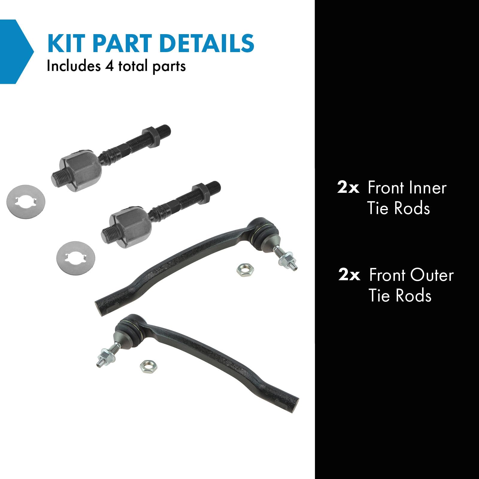 TRQ Tie Rod Set - Inner & Outer, 4 Piece, Compatible with 2004-2007 Volvo XC70 & 2003-2014 Volvo XC90, Model PSA55467