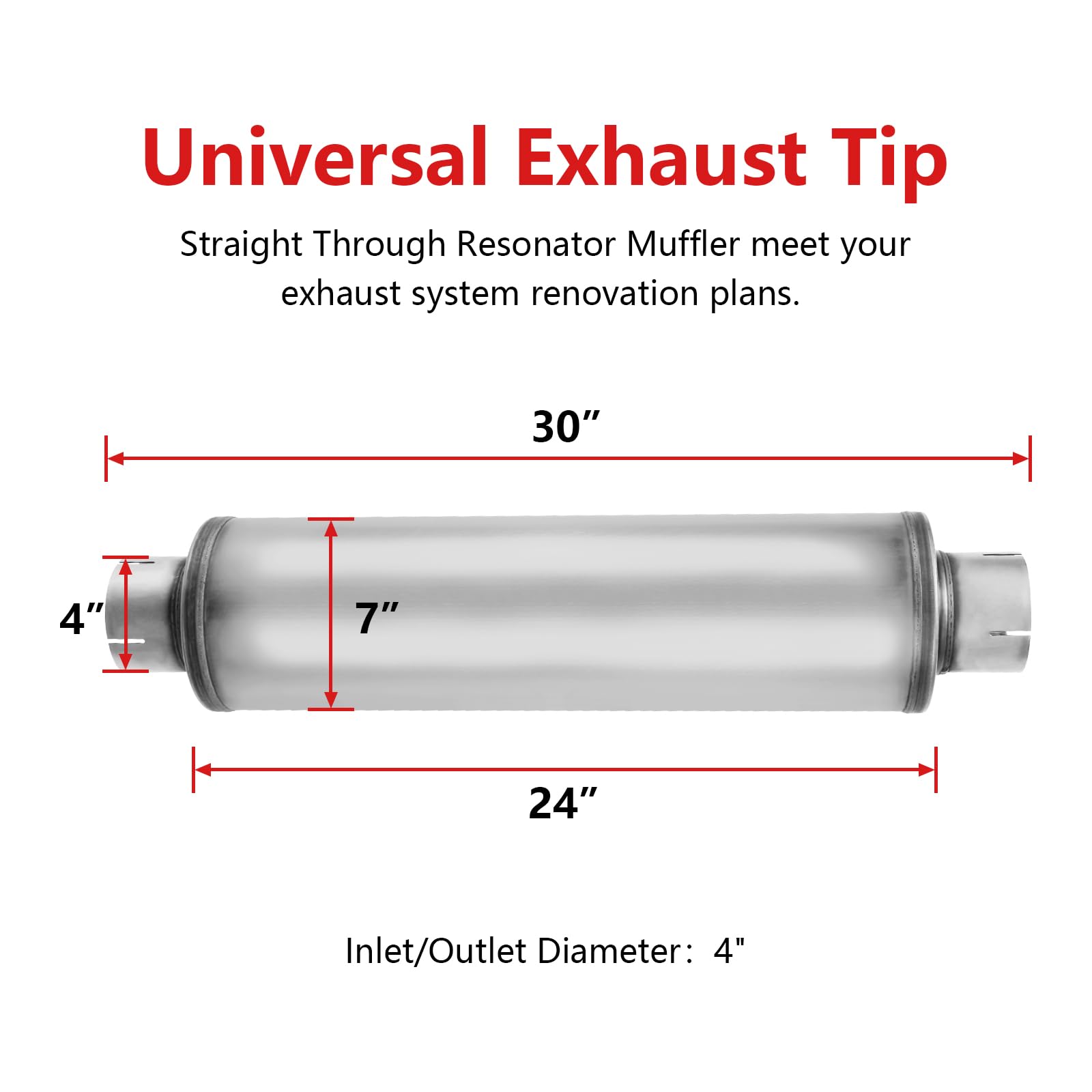 TECTRUC 4" Inlet Diesel Exhaust Muffler - Stainless Steel, Straight Through Design, 30" Length, 4 Inch Inlet/Outlet