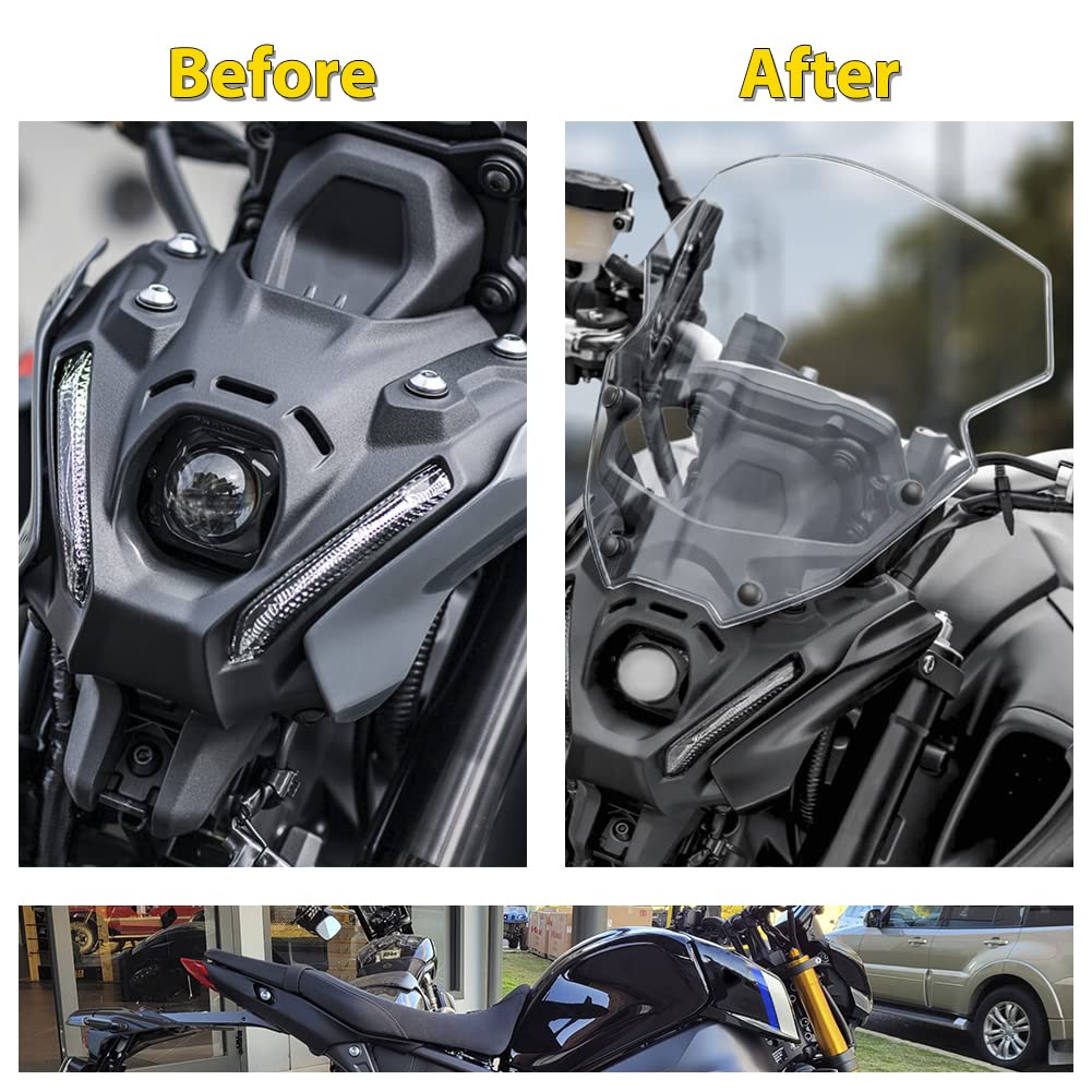 Lorababer 12' Motorcycle Windshield For Mt09 Mt09Sp Mt-09 Sp Fz09 2021 2022 2023 Windscreen Front Wind Deflector With Mounting Bracket, Light Smoke