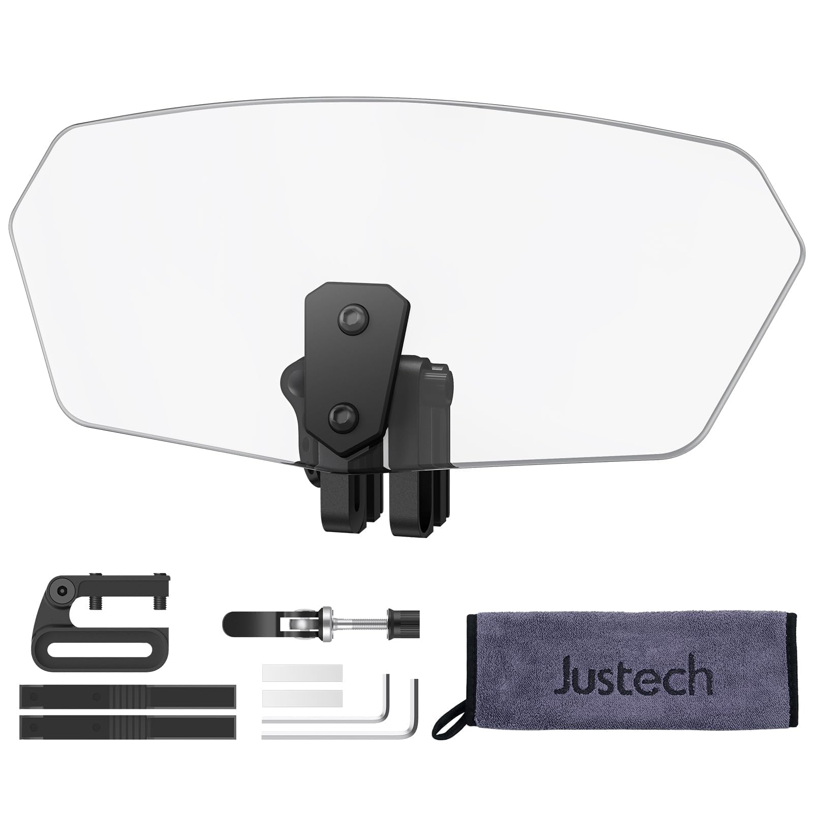 Justech Universal Motorcycle Windshield, Adjustable Wind Deflector Clip On Windshield Extension Spoiler Wind Air Deflector for K