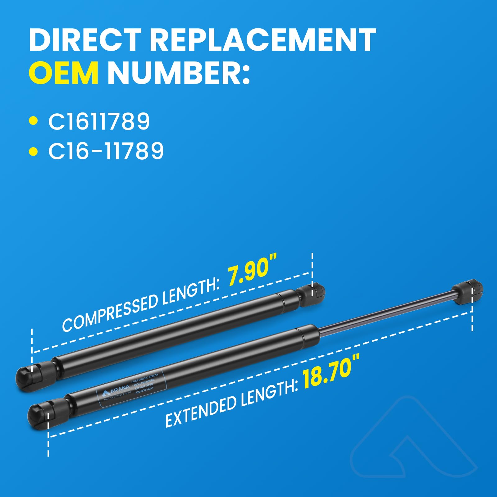 Arana C1611789 18.7 Inch 35Lb/156N Gas Strut Spring Shocks Se187P35 Lift Support For Leer Camper Shell A.R.E Truck Canopy Snug-T