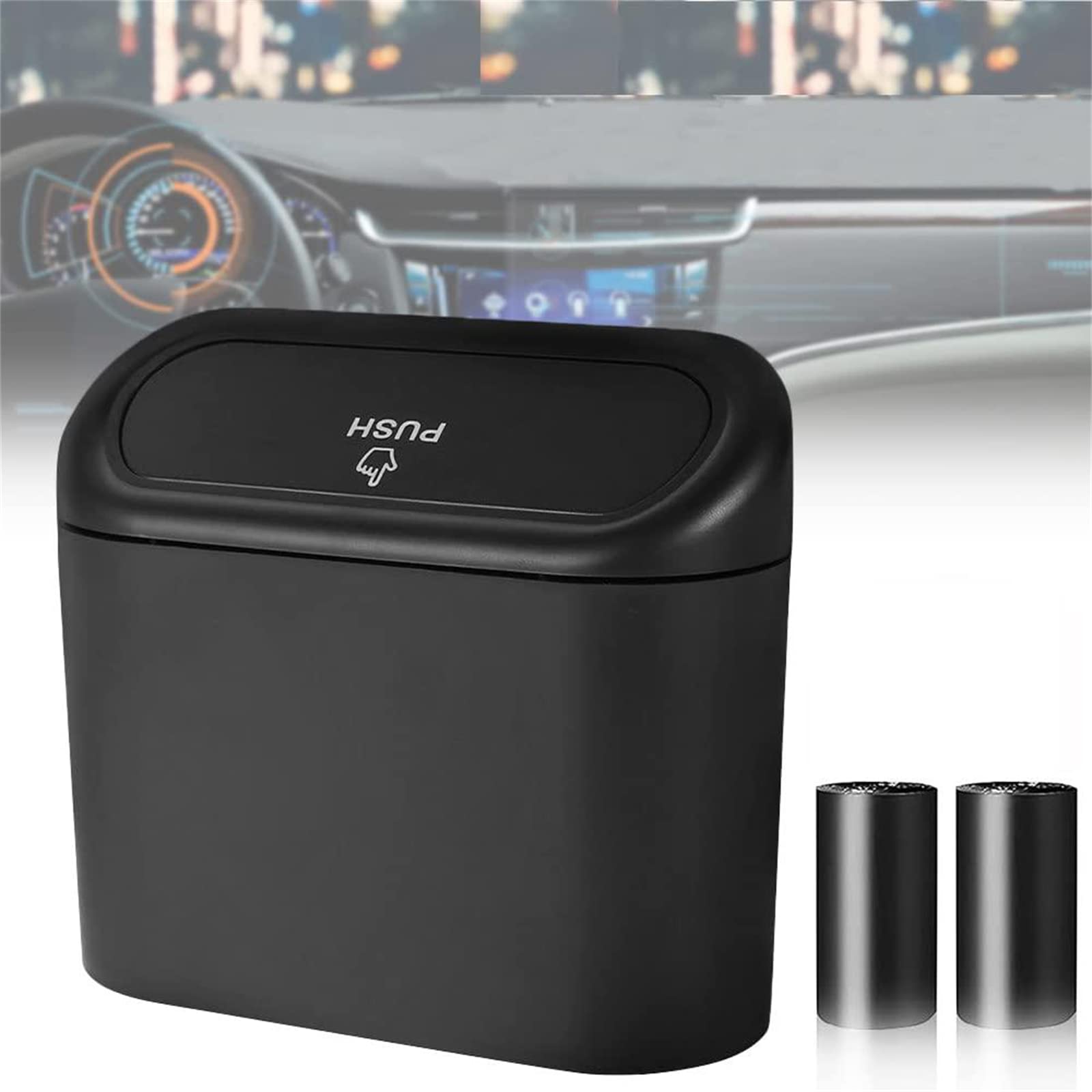 Tulsondai Car Trash Can With Lid, Mini Universal Vehicle Mini Leakproof Garbage Can Bin With 30Pcs Trash Bags,Waterproof Car Bin