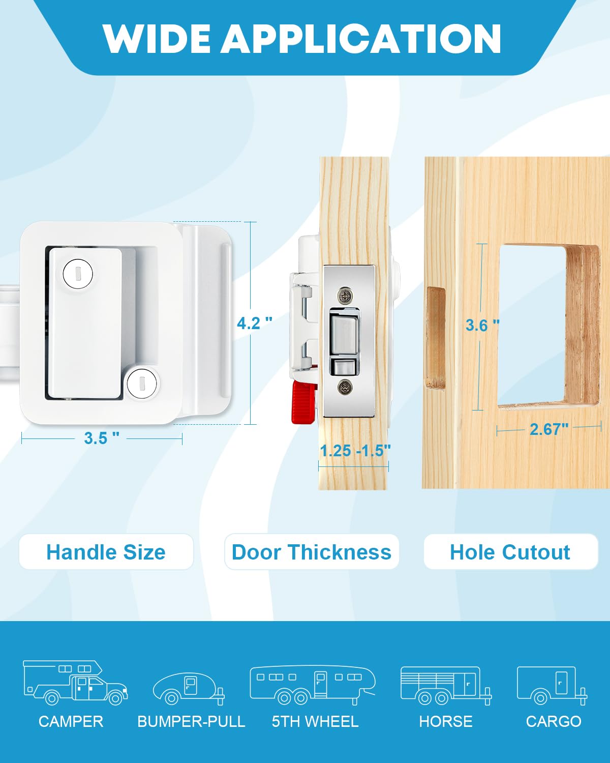 Kohree RV Door Lock Replacement - Metal Paddle Deadbolt, White 1 Pack, Camper Handle Latch with Keys for Travel Trailers and Cargo Haulers