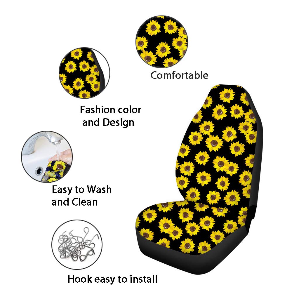 Black White American Flag Print Front Seat Cover 2 Pcs, Universal Vehicle Seat Protector Mat Covers, Fit Most Cars, Sedan, SUV,
