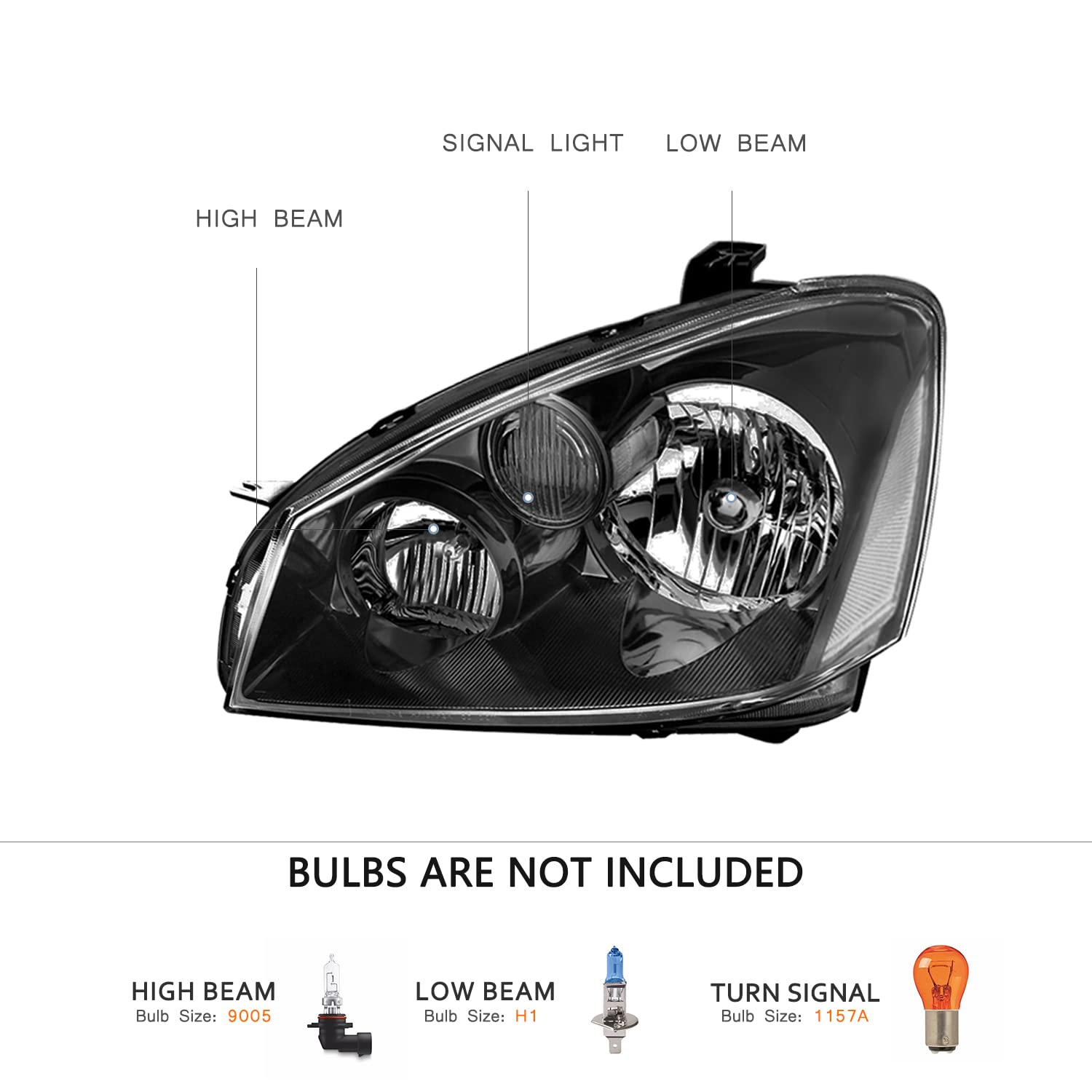 Bingbingmotor Headlight Assembly for 2005-2006 Nissan Altima, Black Housing with Clear Reflector, Driver & Passenger Side Replacement