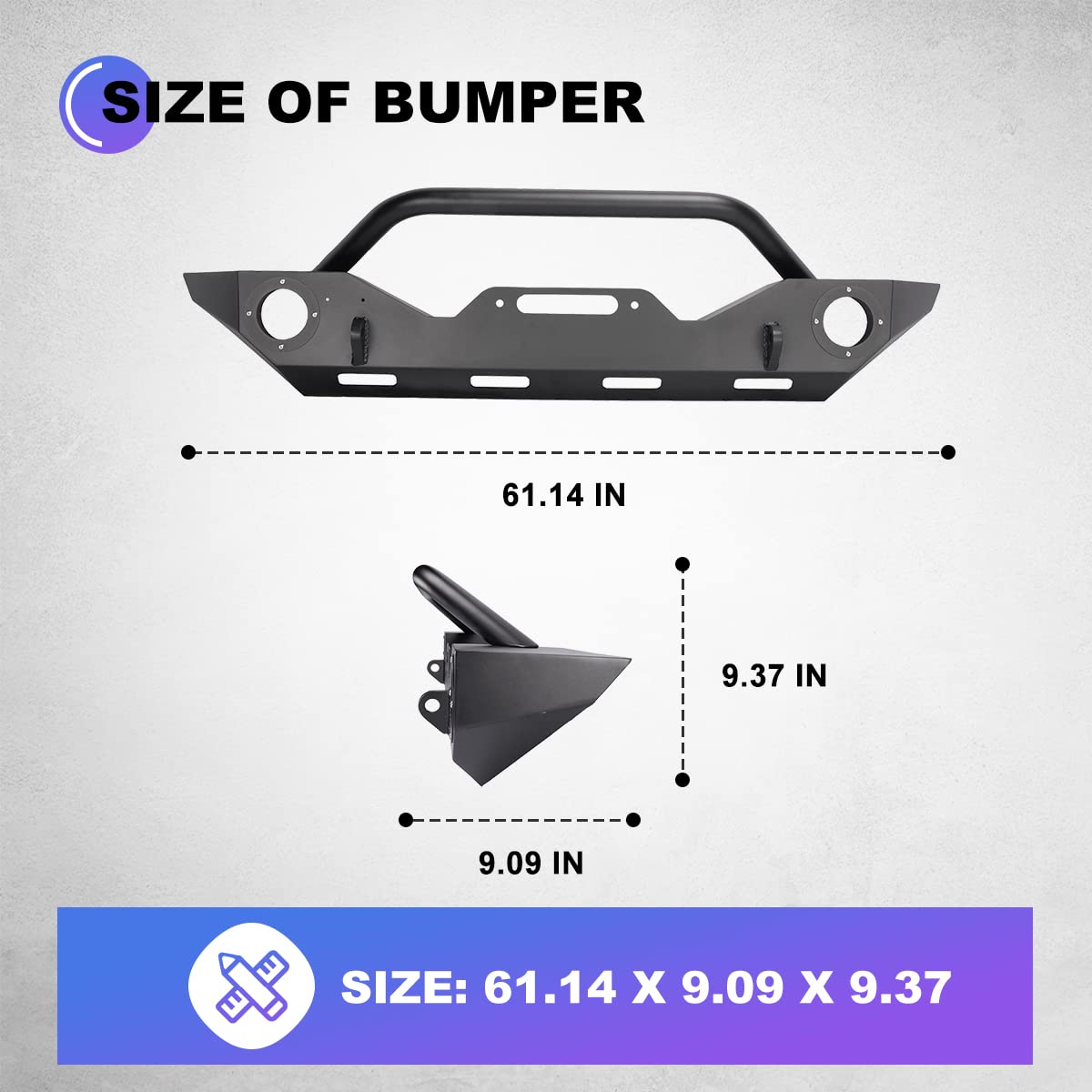 Wolfstorm Front Bumper Fit For 2007-2018 Jeep Wrangler Jk/Jku, Full Width Front Bumper For 2018-2024 Jeep Wrangler Jl/Jlu, Steel Front Bumper For 2019-2024 Jeep Gladiator Jt W/ 2Xd-Ring Shackles