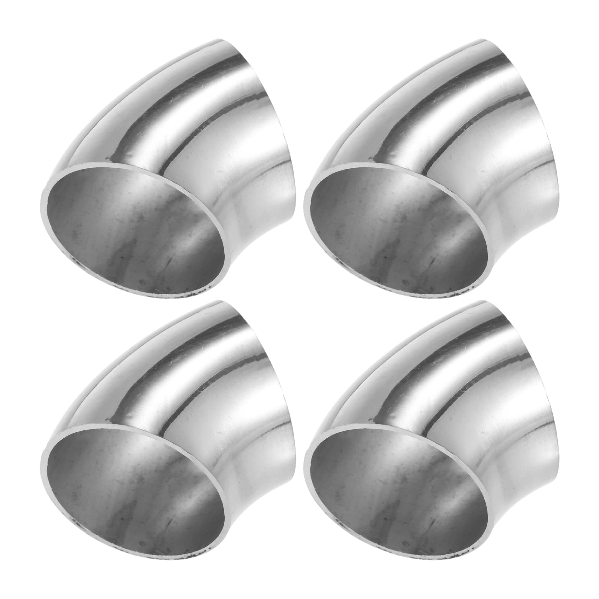 X AUTOHAUX 4 Pcs OD 1.5 Inch 45 Degree SS304 Stainless Steel Bend Tube Exhaust Elbow Pipe for Car Modified Exhaust System 1.5'' 