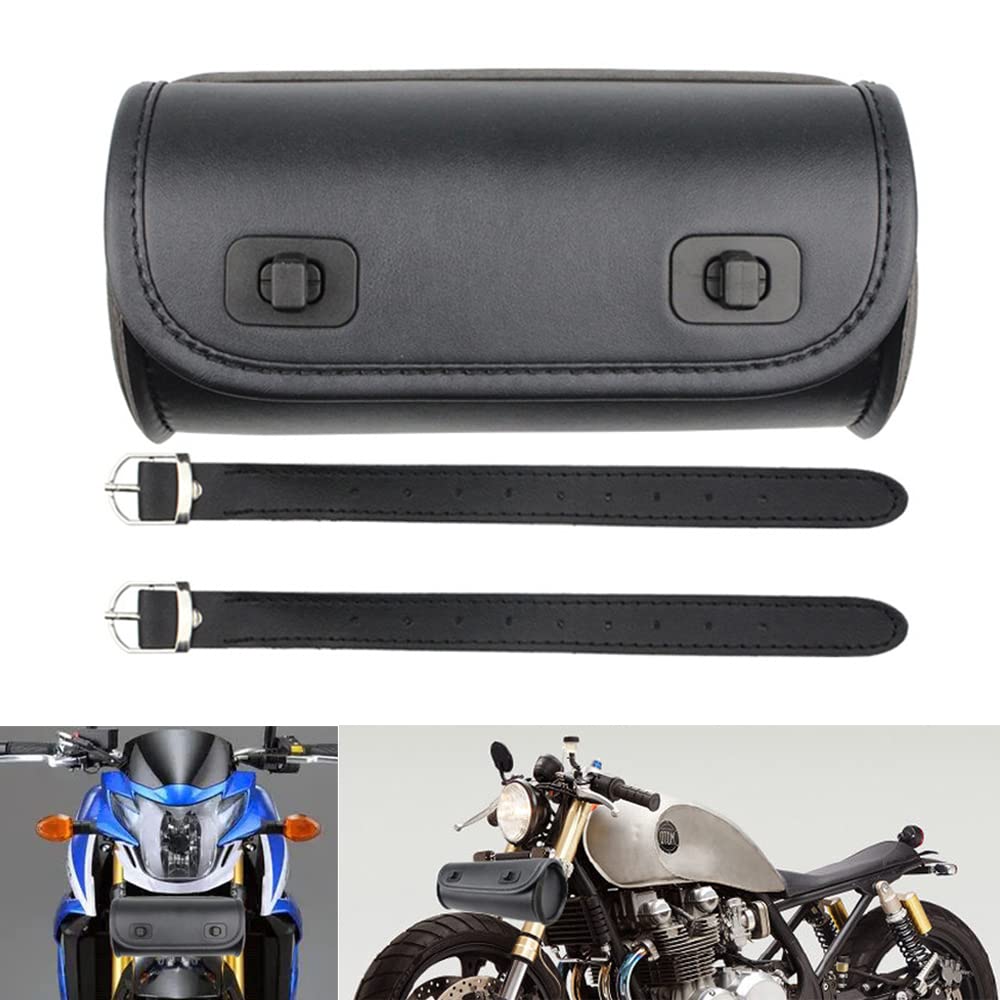 kucehiup Motorcycle Handlebar Bag,Tool Bag PU Leather Universal Barrel Roll Bag Motorcycle Fork Bag Saddlebags Sissy Bar Pouch S