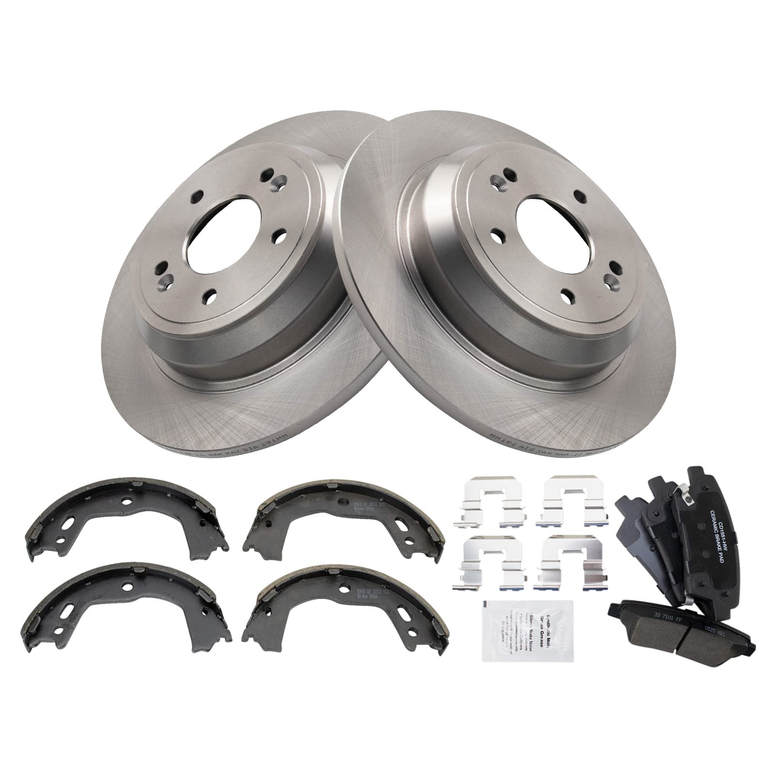 Trq Rear Brake Pad & Rotor Kit Brake Pads Brake Rotor Parking Brake Shoe Set Ceramic Compatible With 2010-2014 Hyundai Genesis