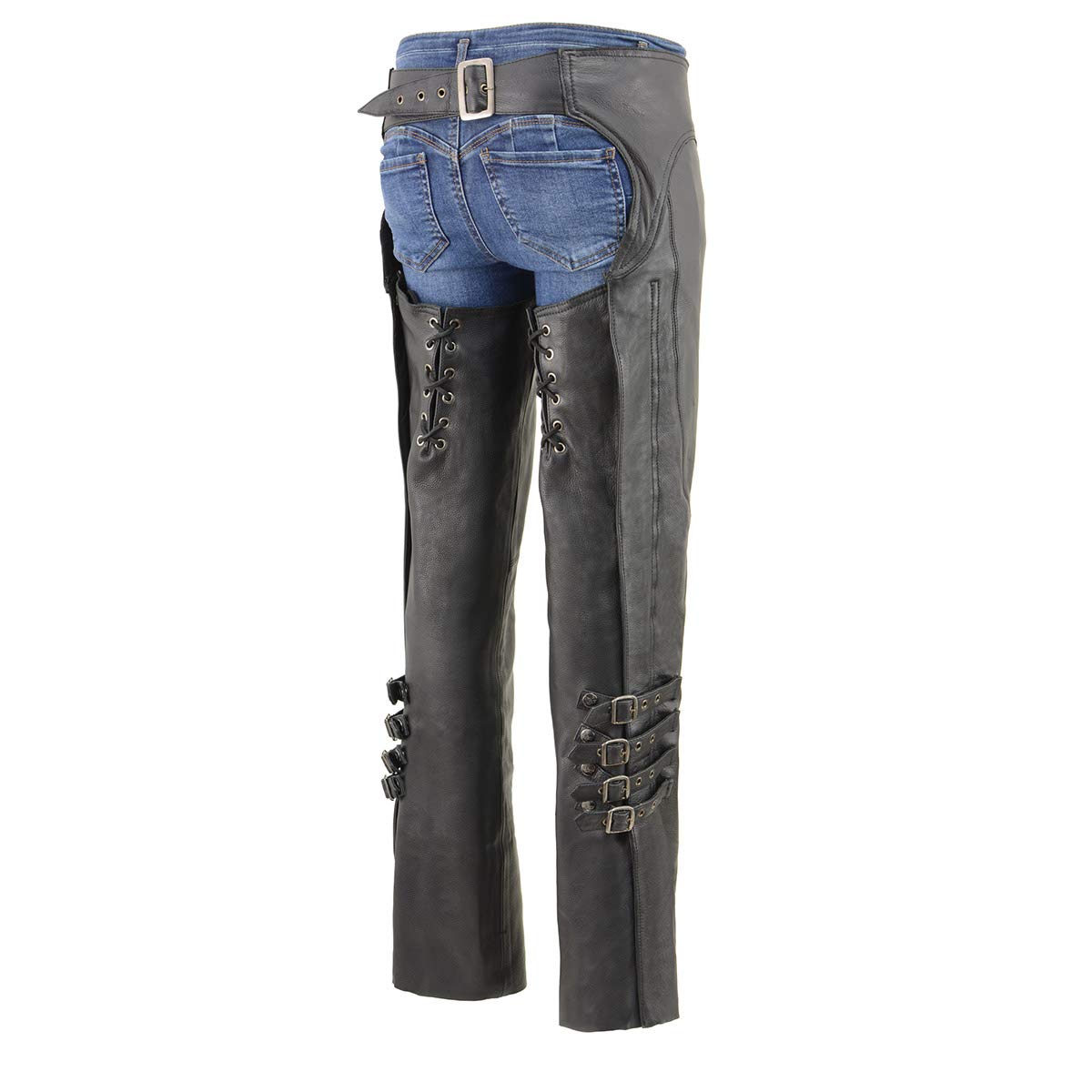 Milwaukee Leather Women's Black Premium Leather Motorcycle Rider Protective Chaps MLL6520-3X-Large