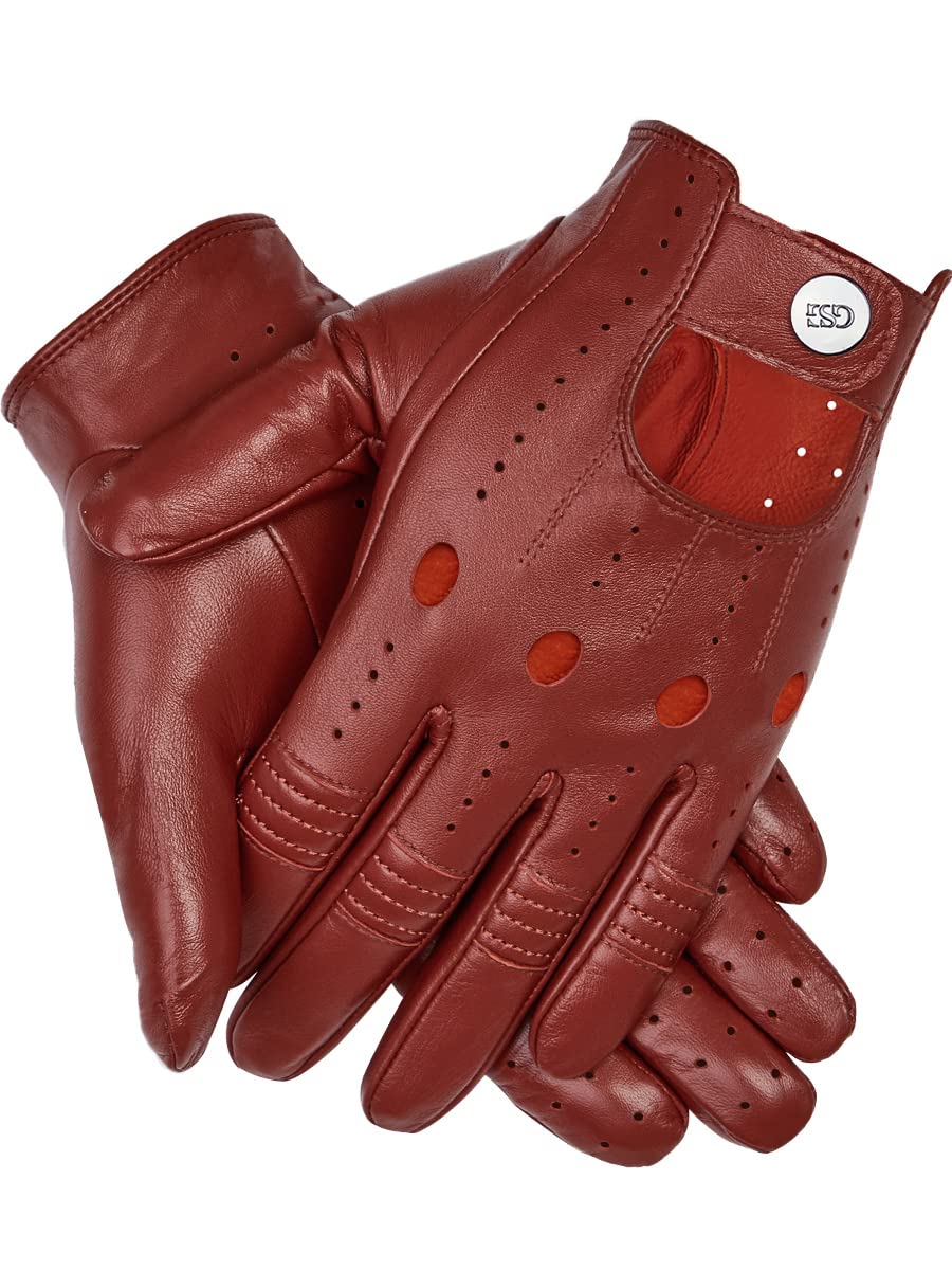 Gsg Men Genuine Leather Gloves Burgundy Red Unlined Biking Touchscreen Driving Gloves Medium Palm Hole