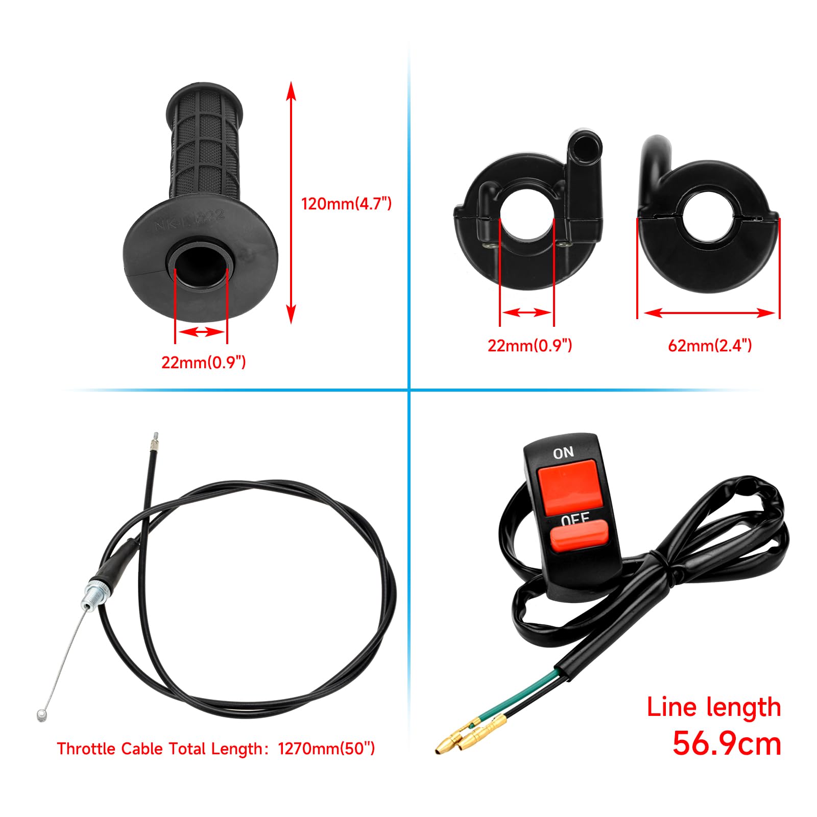 Hiaors 7/8'' 22Mm Twist Throttle Cable Handle Kit For Predator 196Cc 212Cc 6.5Hp Coleman Ct200U Ct200U-Ex Bt200X Baja Warrior Mb