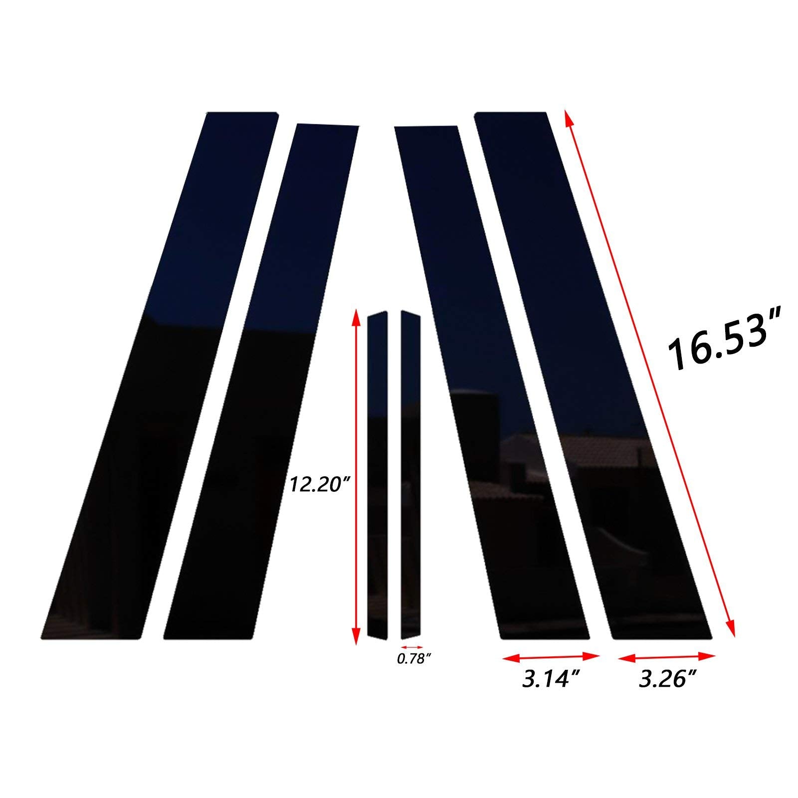 Xotic Tech Pillar Post Side Door Window Cover Trim Pre-Cut Molding, Compatible With Honda Accord Sedan 9Th Gen 2013-2017 (Glossy Black)