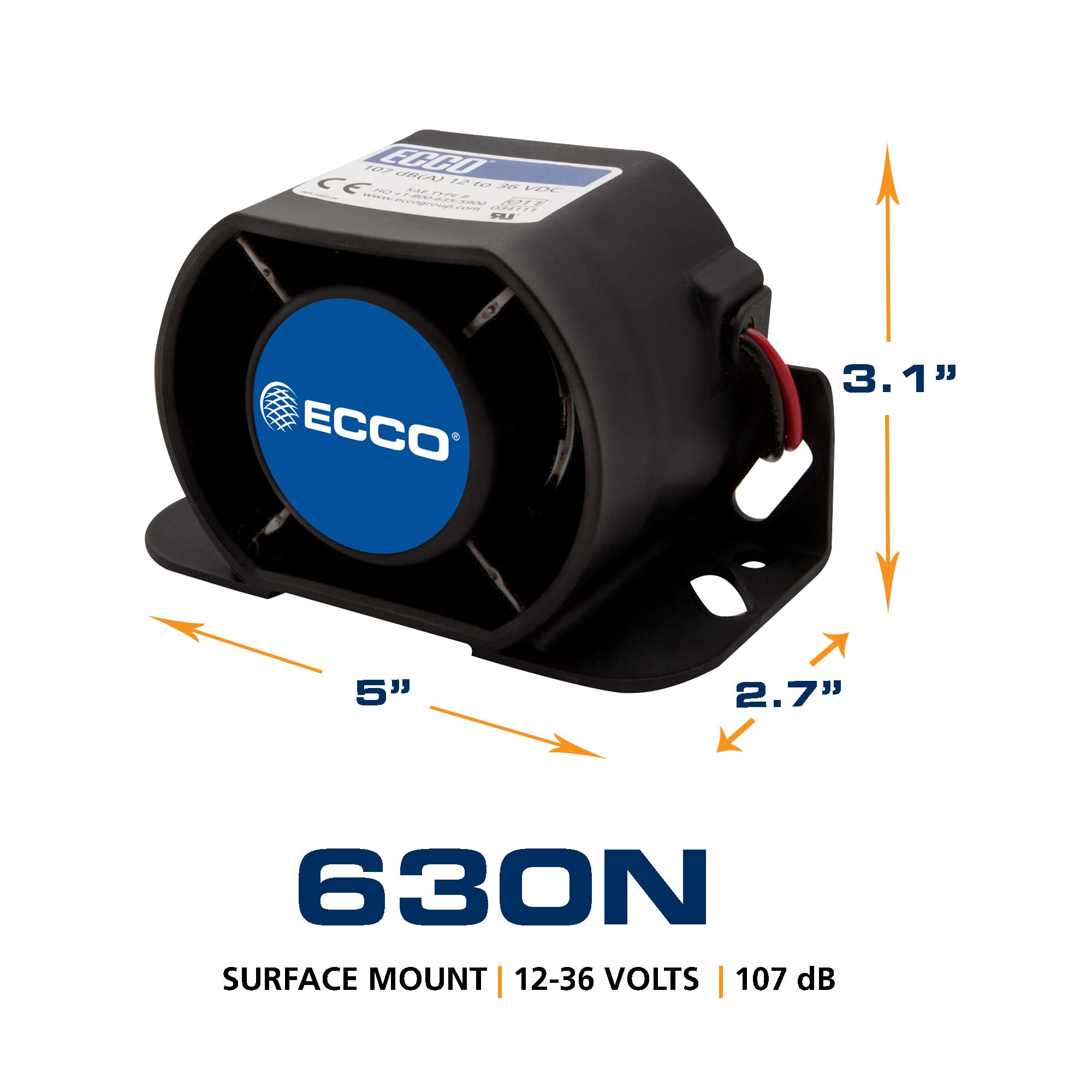 ECCO 630N Back-Up Alarm - Black, Reliable Safety Alert System for Vehicles