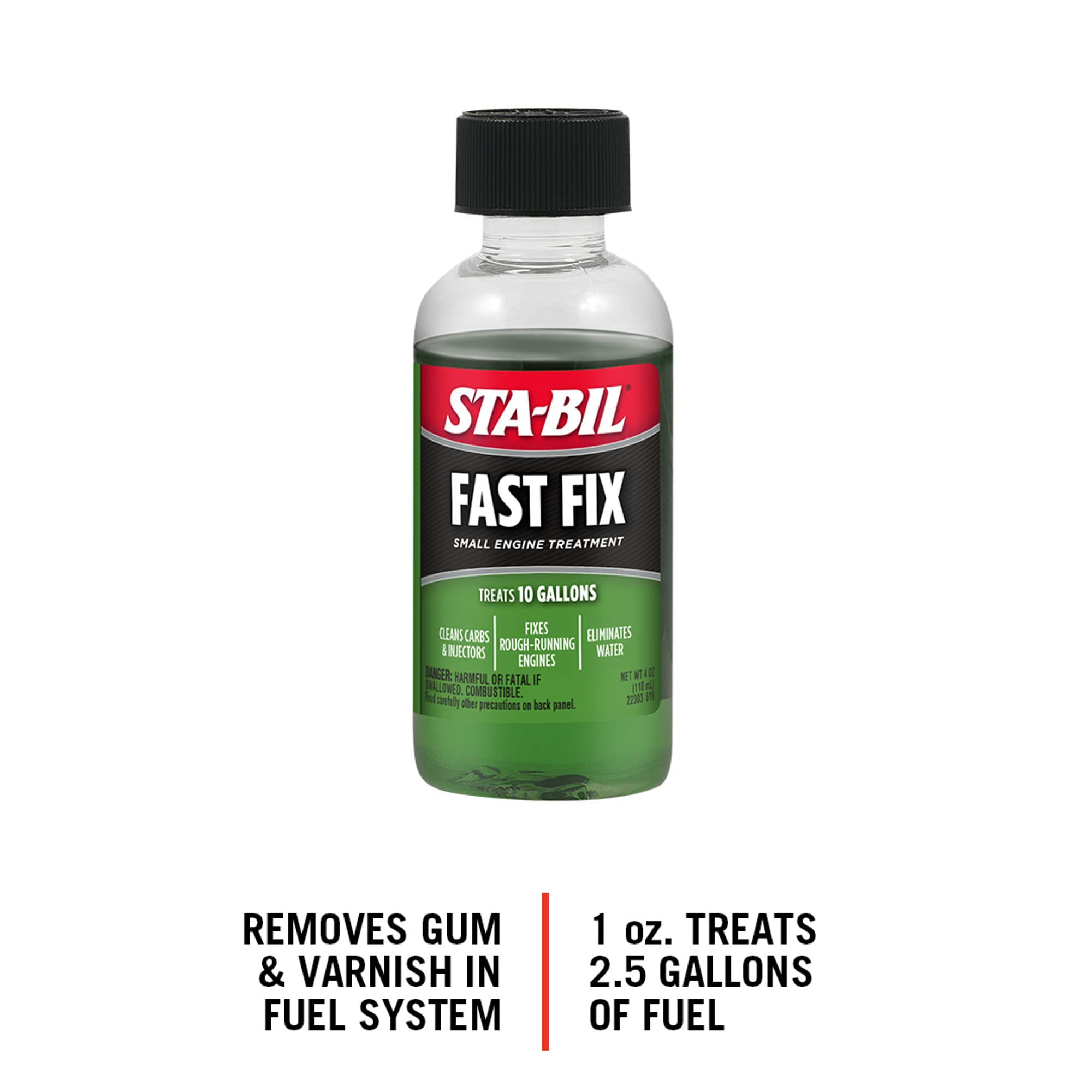 STA-BIL Fast Fix Small Engine Treatment - Cleans Carbs & Injectors, Treats 10 Gallons, 4 fl. oz., Green, Model 22303