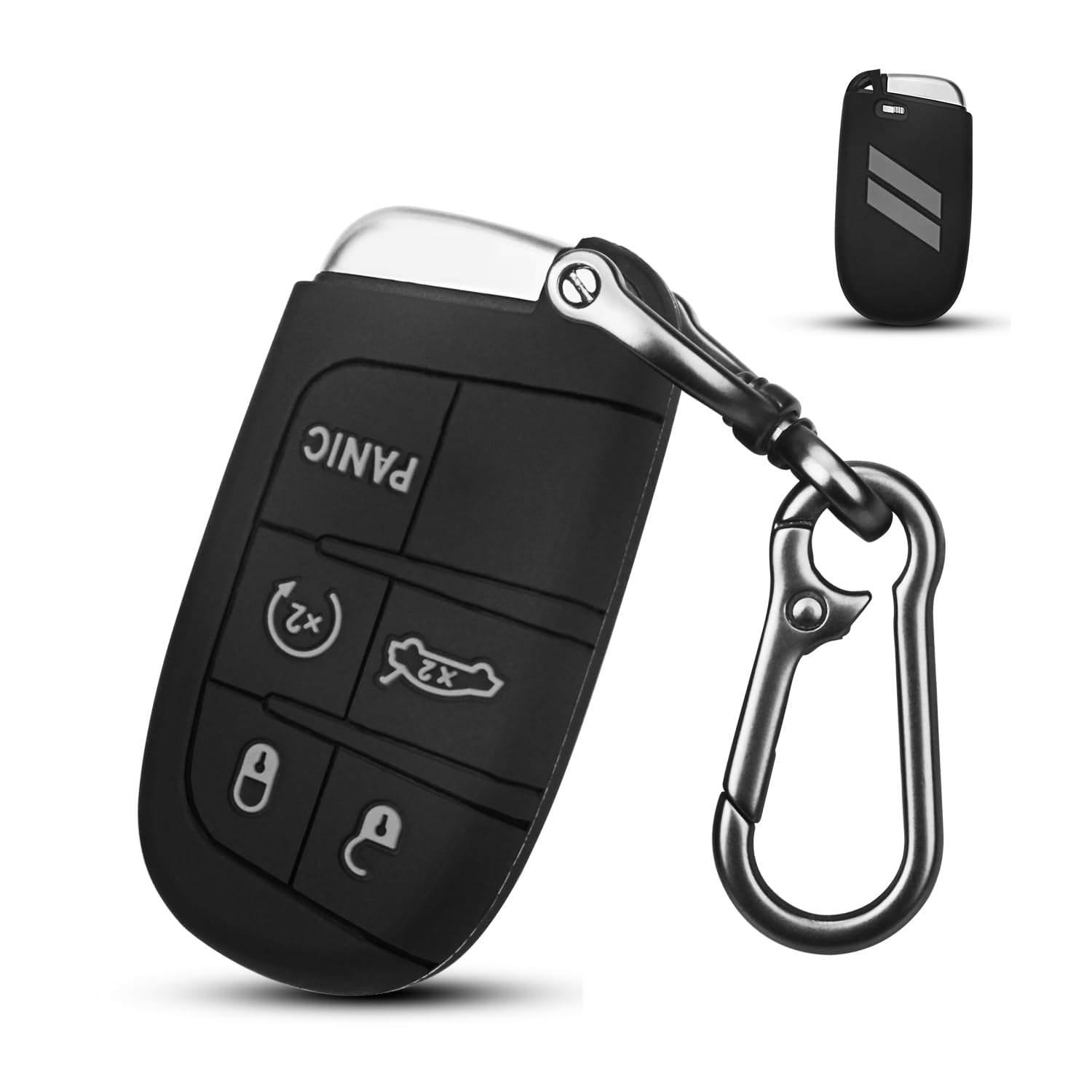 Qbuc For Dodge Key Fob 5 Button Key Fob Case Silicone Remote Key Case For Dodge For Jeep Grand Cherokee Key Fob Cover (Black Gre