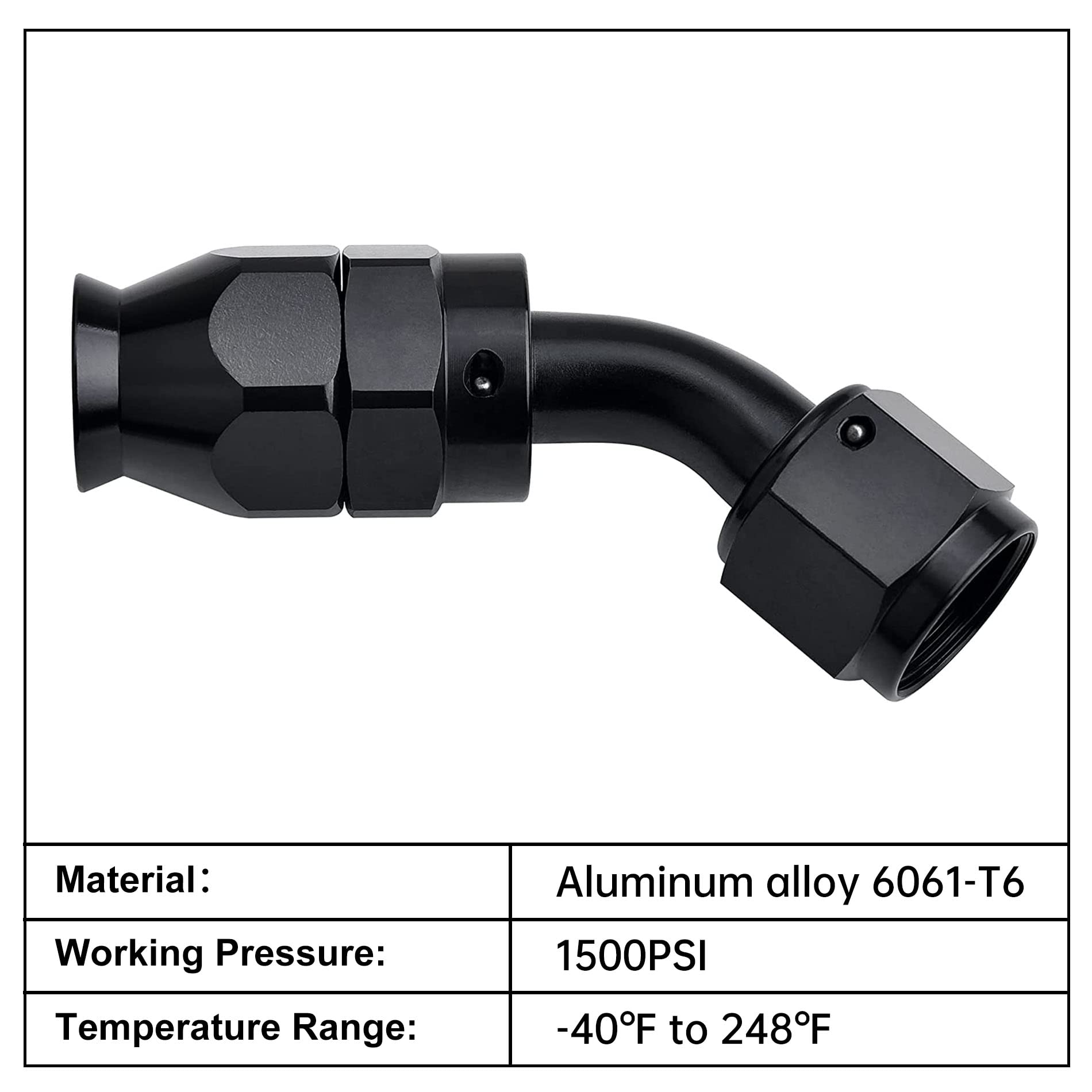 Evil Energy 6An Ptfe Hose End Fitting 45 Degree Black For Ptfe Hose Only 2Pcs