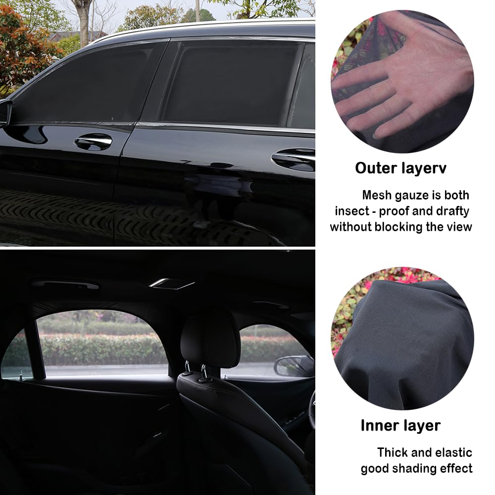 4PCS Car Window Shades with Zipper,Breathable Car Window Cover Baby Window Shades for Car,Camping Essentials Side Window Sun Sha