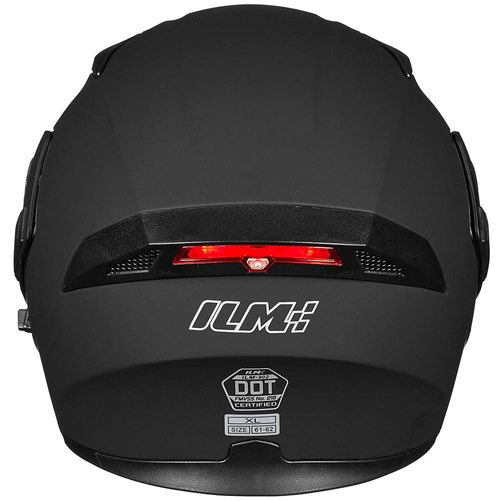 Ilm Motorcycle Dual Visor Flip Up Modular Full Face Helmet Dot Led Light Model 902L (Xl, Matte Black - Led)