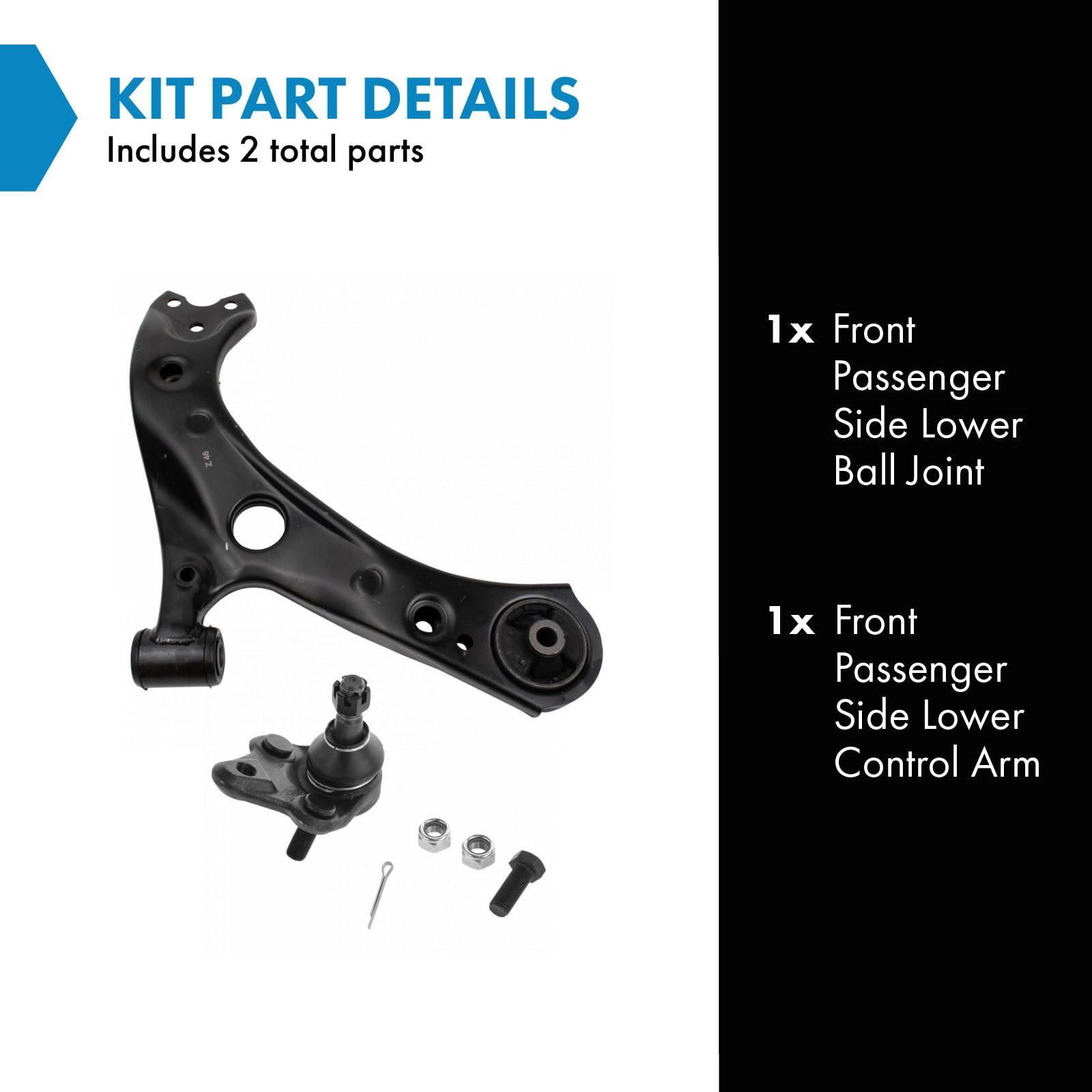 Trq Front Right Lower Control Arm With Ball Joint Passenger Side Compatible With 2019-2022 Toyota Corolla 2016-2022 Prius Prius