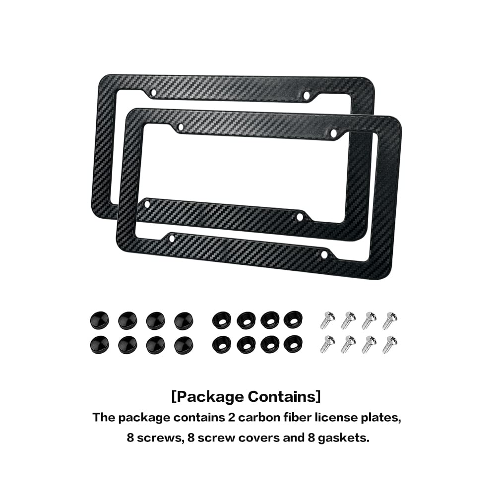 2 Pack License Plate Frames,Carbon Fiber License Plate Frame,Car Tag Cover For Front & Rear With Fasteners And Screws,4 Hole Universal Holder Waterproof Plastic Number Plate Frame