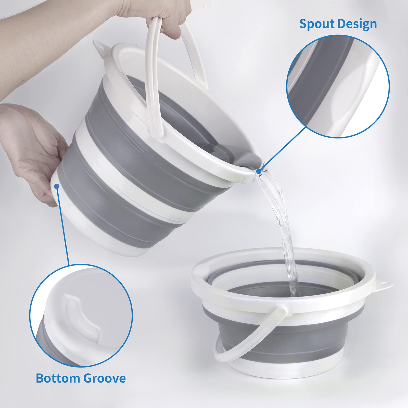Craftend 5L Gray Collapsible Bucket - Portable Plastic Mop Bucket for Car Washing, Camping, Beach, and Household Use - Space Saving Design