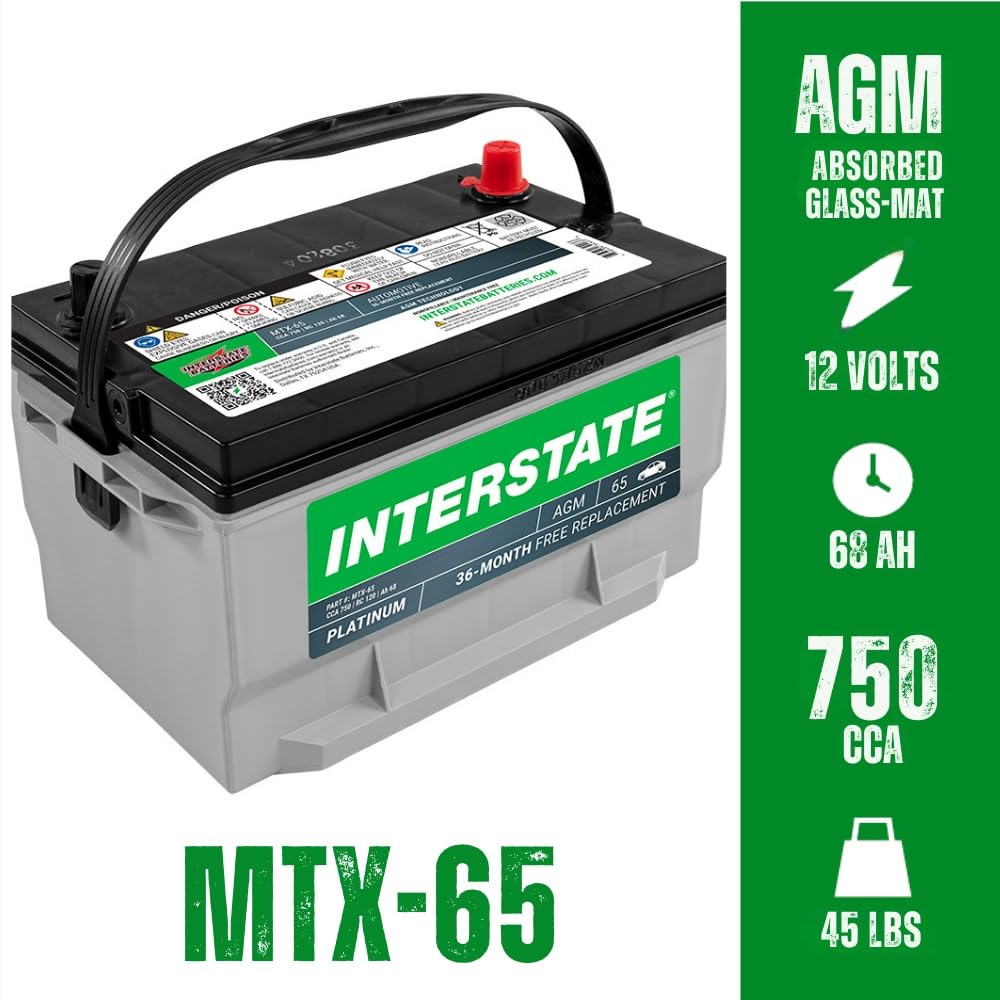 Interstate Batteries 12V 68Ah AGM Auto Battery MTX-65 for Cars, SUVs, Trucks - 750CCA SLI Replacement
