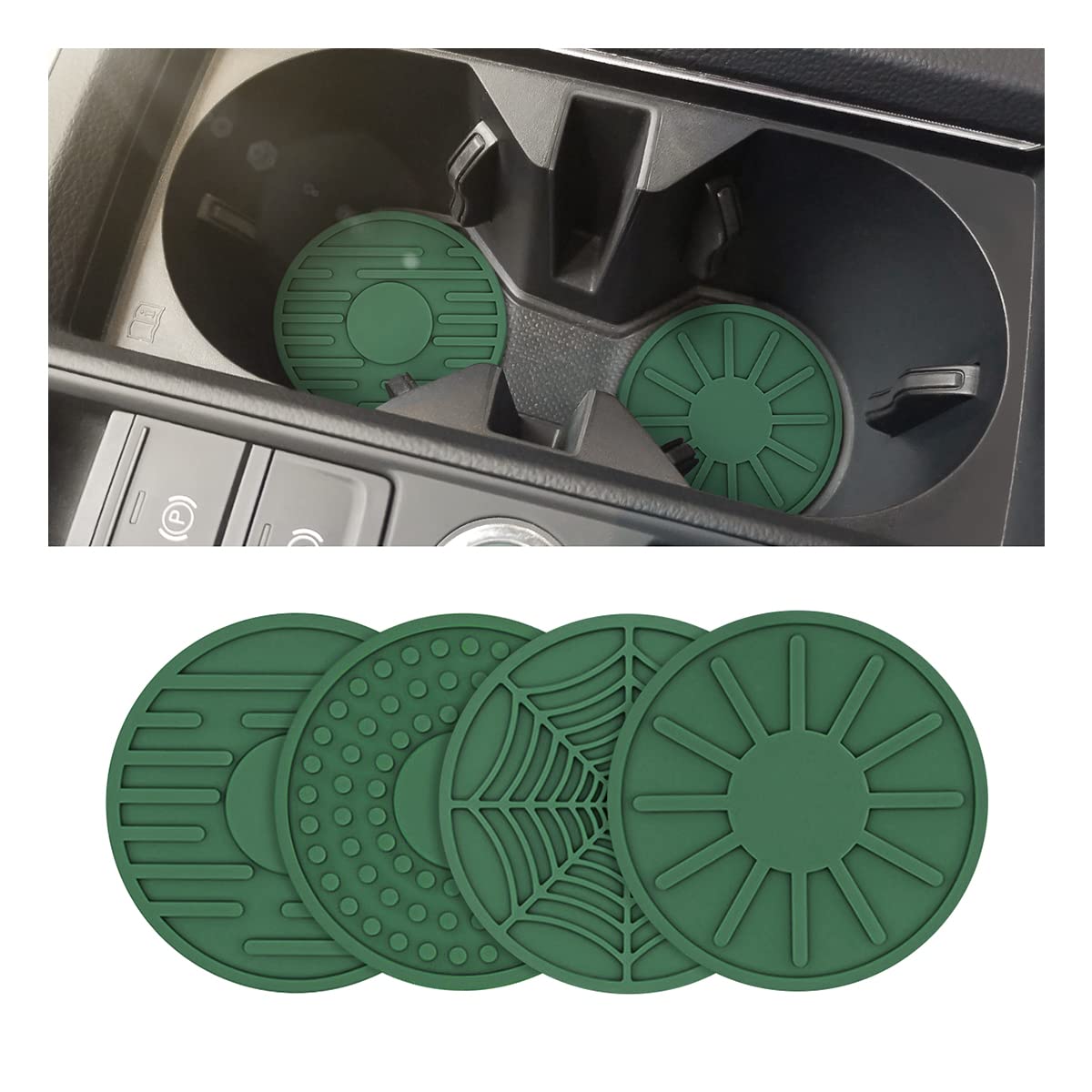 4 Pack Car Coasters For Cup Holder, 2.68 Inch Anti-Slip Silicone Auto Insert Cup Coaster, Non-Slip Vehicle Cup Mats For Women An