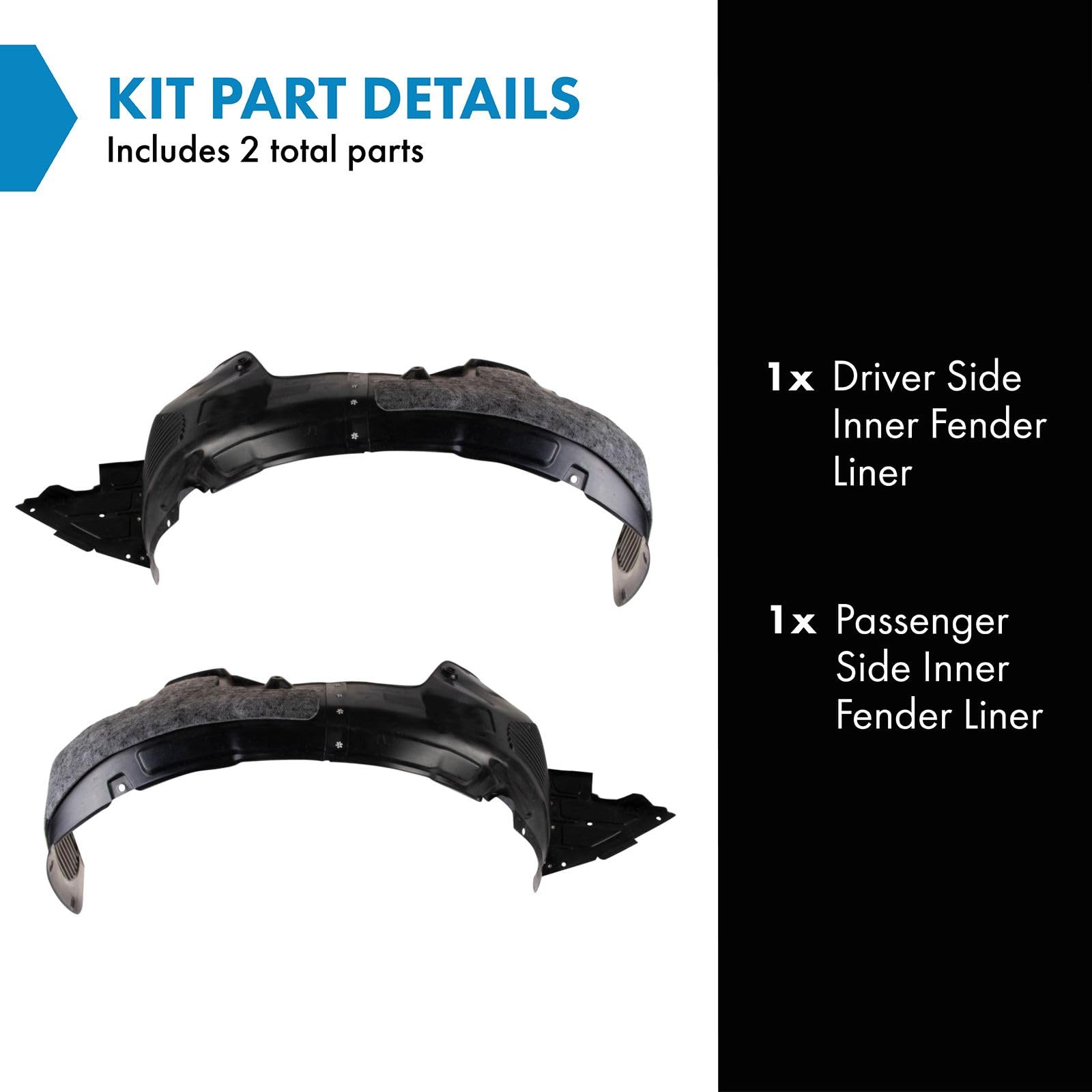 Trq Inner Fender Liner Set Compatible With 2017-2018 Kia Forte5 Ki1248156 Ki1249156