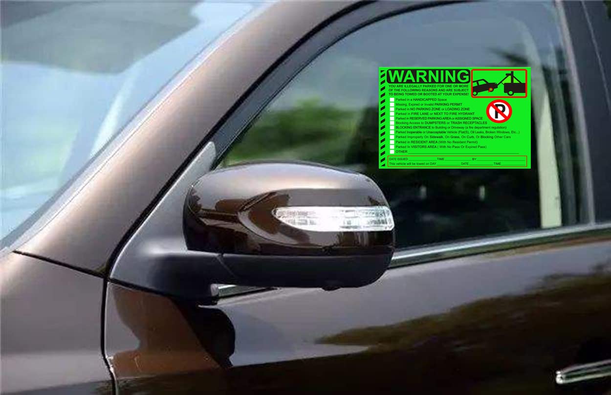 Pop Resin Parking Violation Stickers - 50 Pcs Fluorescent Green Adhesive Labels, 5.5x7.5 inch, Gloss Paper, Model 01