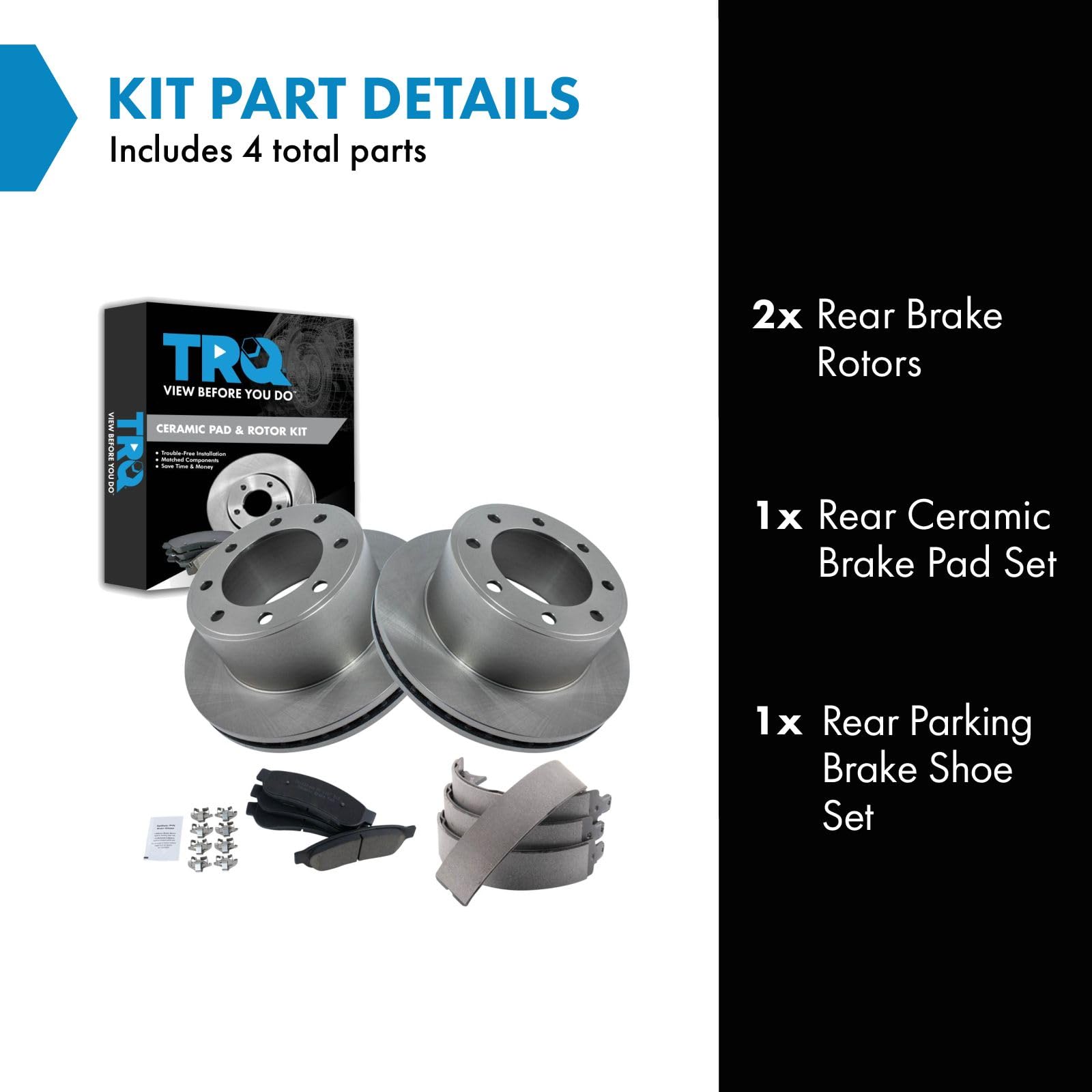 Trq Rear Brake Pad & Rotor Kit Brake Pads Brake Rotor Parking Brake Shoe Set Ceramic Compatible With 2008-2010 Ford F-250 Super