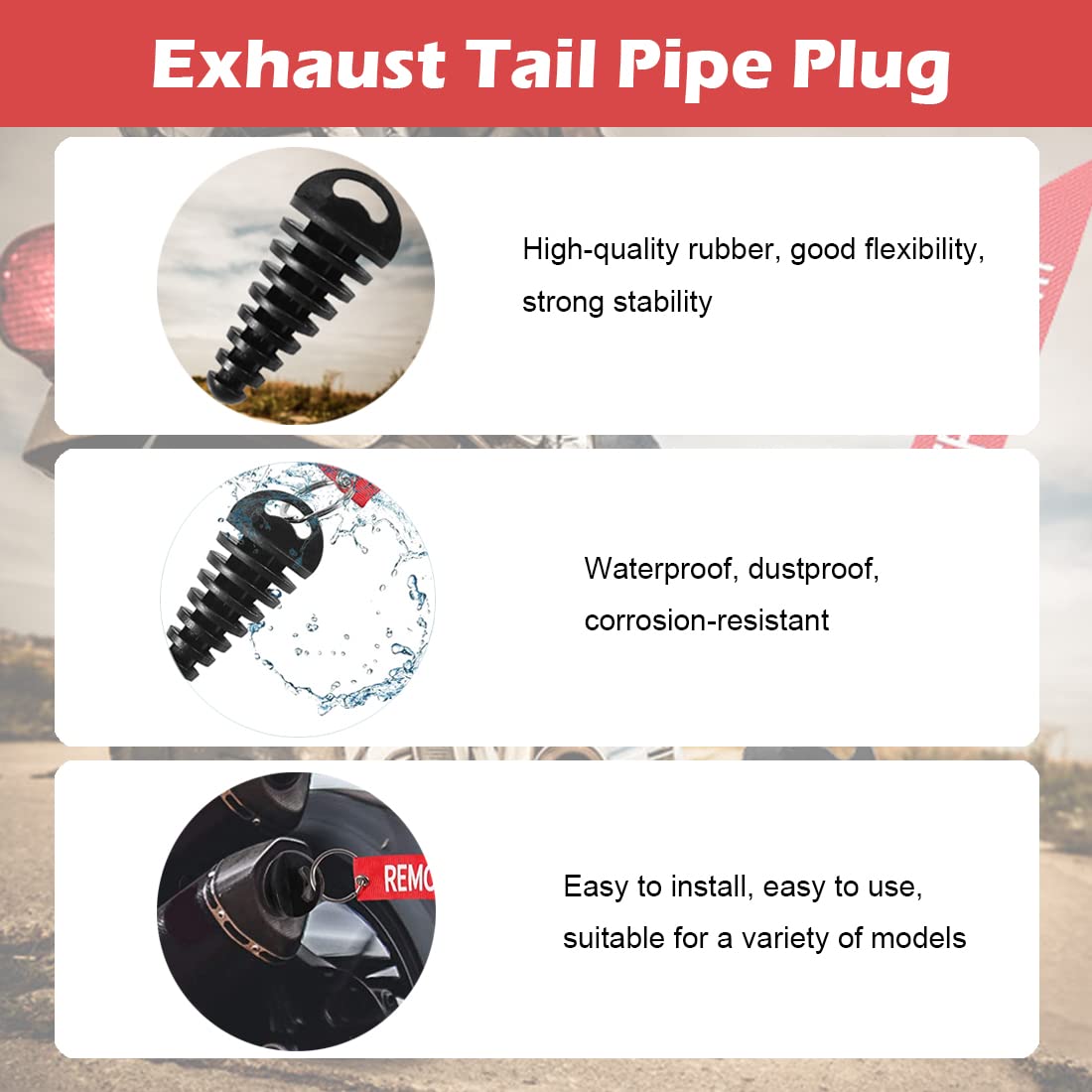 Almocn Muffler Exhaust Wash Plug 0.6'-1.5' Wash Plug With Streamer For Motorcycle Bike 2 Stroke Rubber Exhaust Silencer, Black