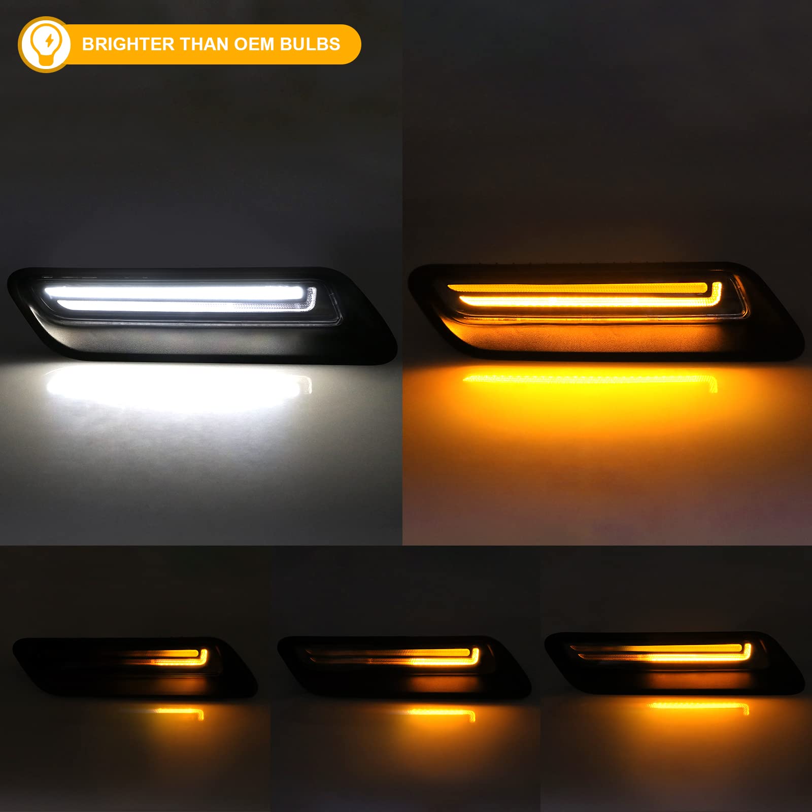 R&F Auto Clear Lens Sequential LED Hood Vent Lights Compatible with Ram 1500 (2010-2018) / Ram 1500 Classic (2019-2022) Hood Sco