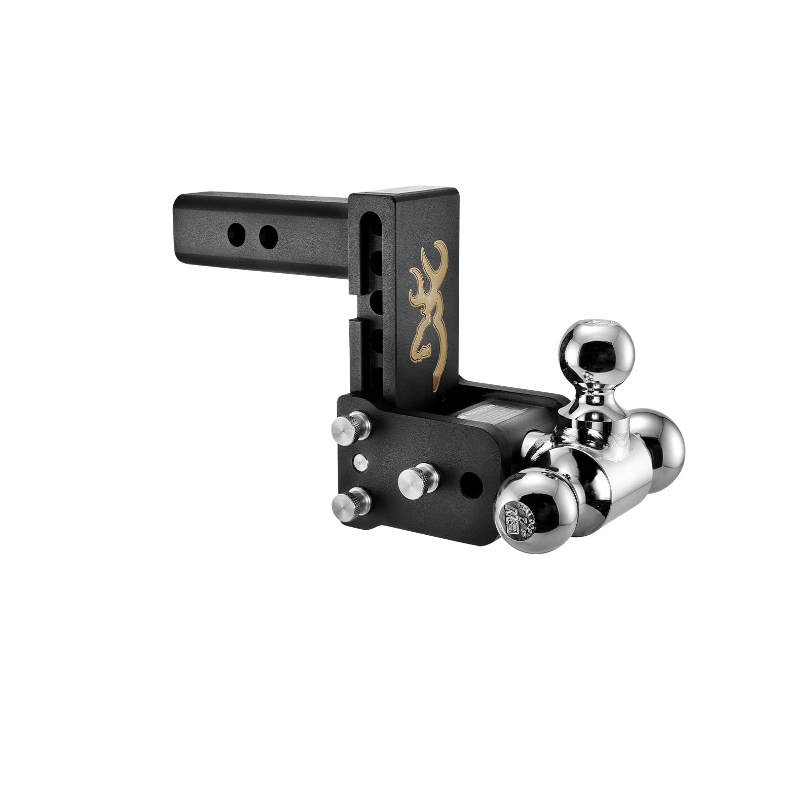 B&W Trailer Hitches Tow & Stow Adjustable Trailer Hitch Ball Mount with Browning Logo - Fits 2 Receiver, Tri-Ball (1-7/8 x 2 x 2