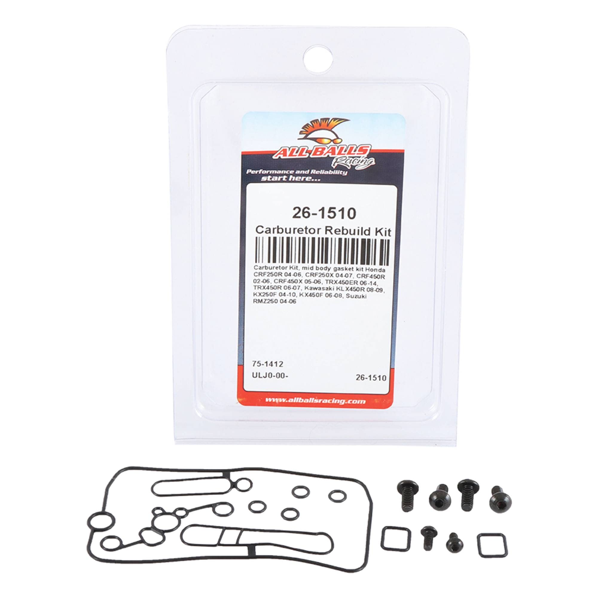 All Balls Racing Carburetor Kit, Mid Body Gasket Kit 26-1510 Compatible With/Replacement For Honda Crf250R 2004-2006, Crf450R 20