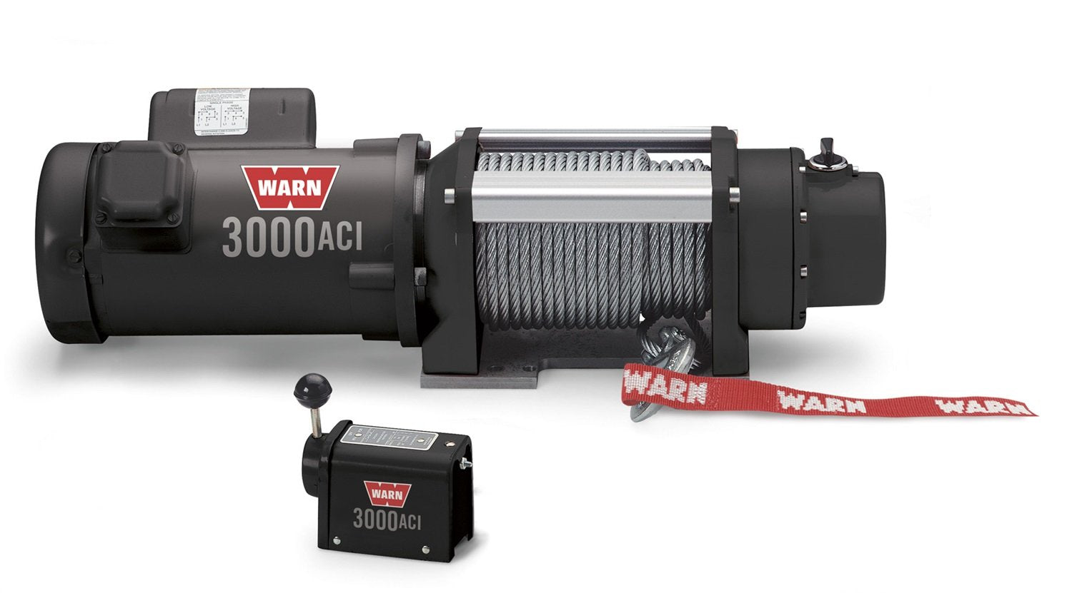 WARN 93000 3000 ACI Series Electric 115/230V Winch with Steel Cable Wire Rope: 5/16 Diameter x 100 Length, 1.5 Ton (3,000 lb) P