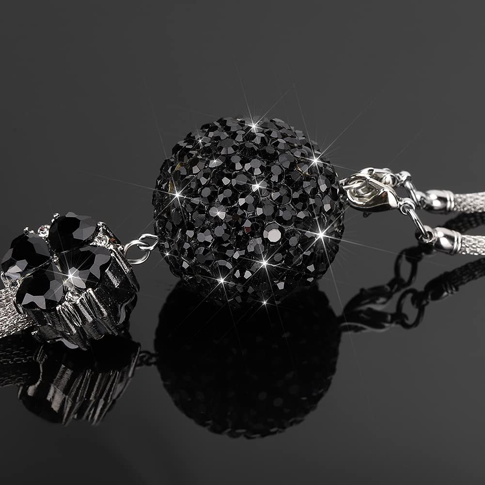 Otostar Bling Crystal Ball And Drops Car Hanging Accessories, Car Rear View Mirror Pendant Charms Interior Sun Catcher Ornament, Bling Car Accessories For Women Girls (Black)