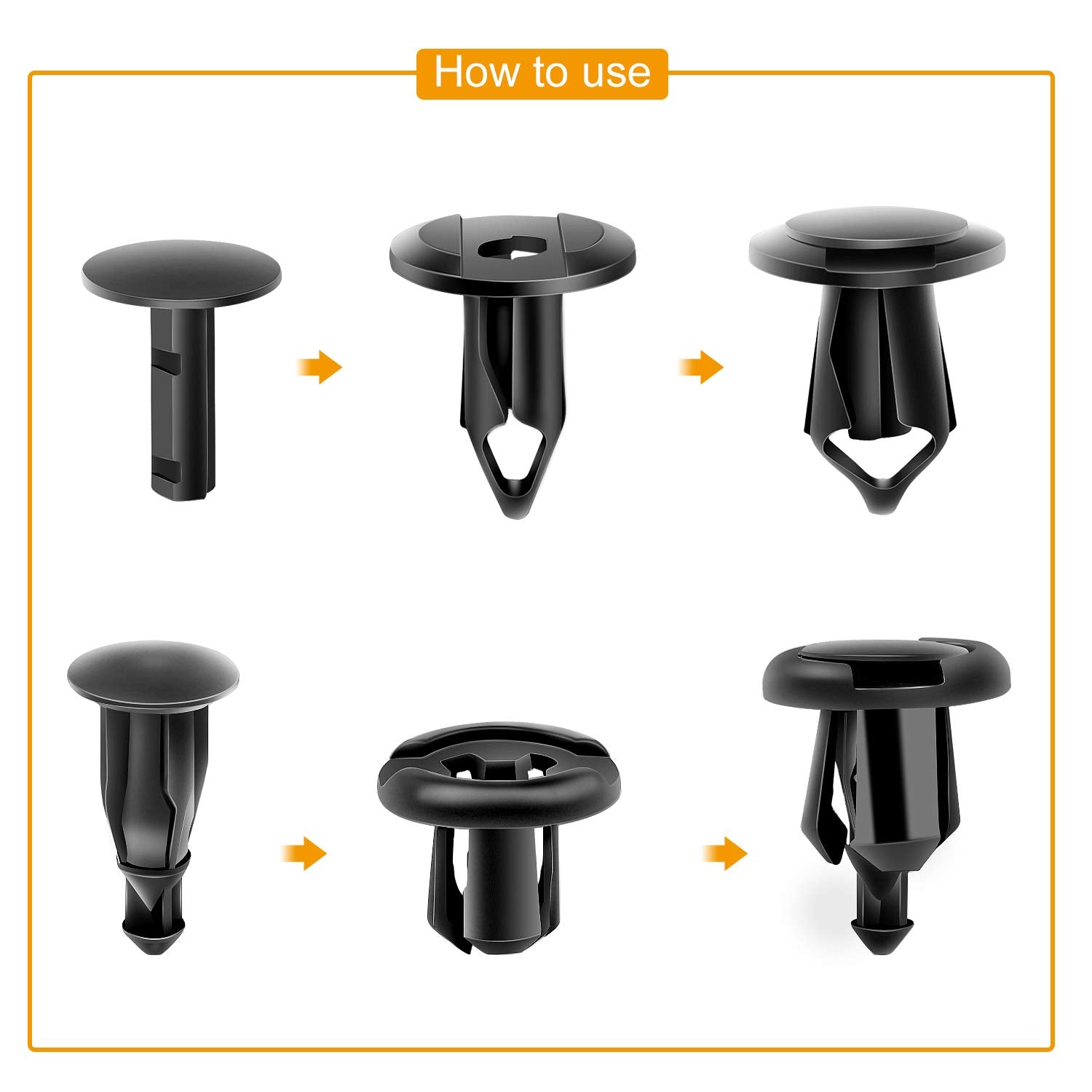 GOOACC Universal Plastic Fender Clips,200 Pcs Push Bumper Fastener Rivet Clips with 6 Size Auto Body Retainer Clips Bumpers,Car