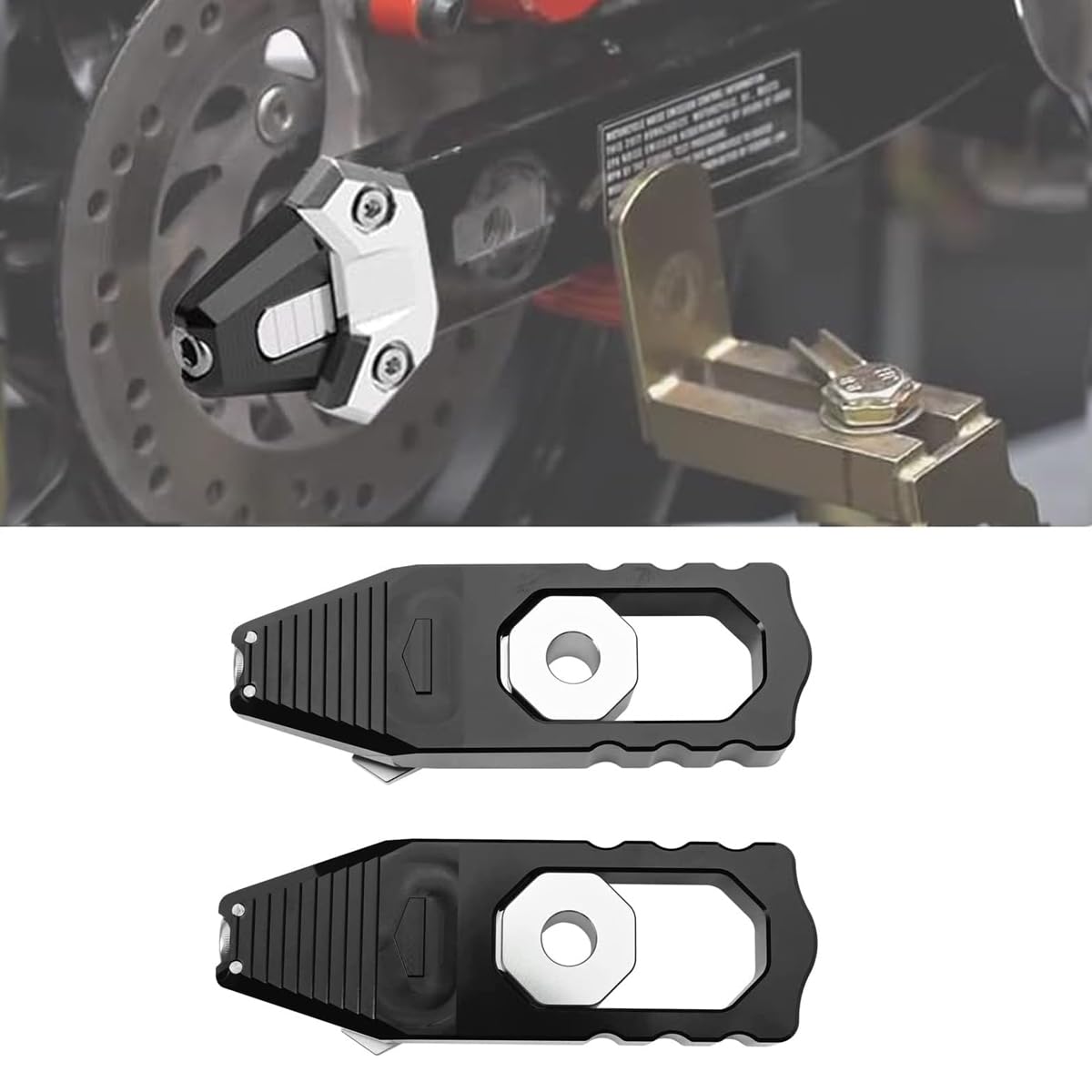 Canitu Black Chain Axle Adjuster Kit, Cnc Billet Aluminum Motorcycle Chain Adjusting Tool Rear Axle Swingarm Spool Chain Adjuste