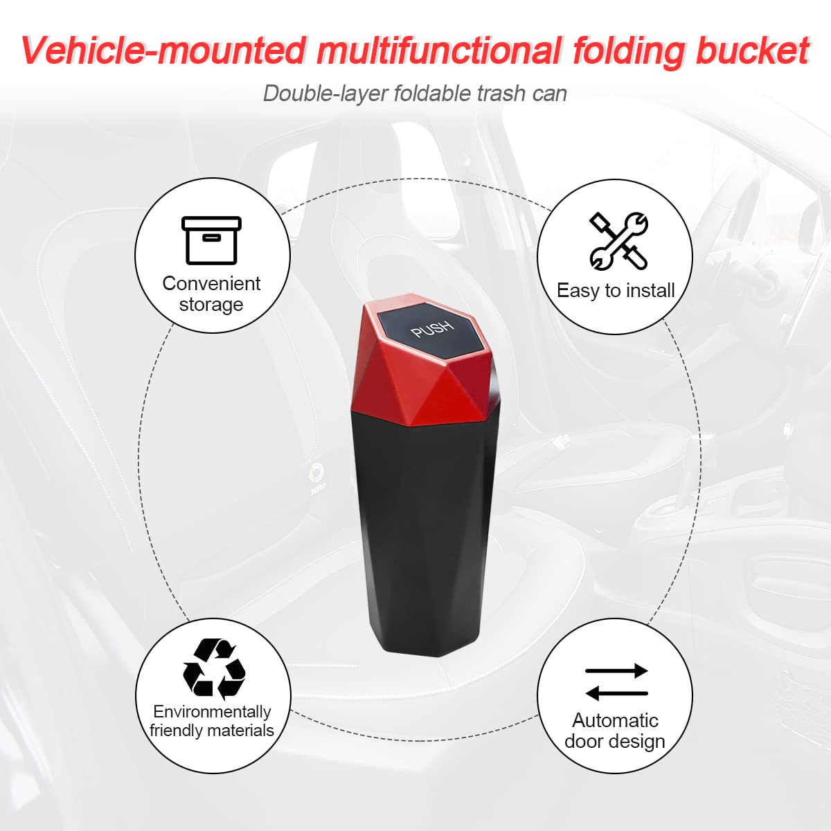 2Pcs Car Trash Can With Lid, Mini Portable Auto Garbage Can, Small Leakproof Diamond Design Trash Dustbin, Waterproof Vehicle Ru